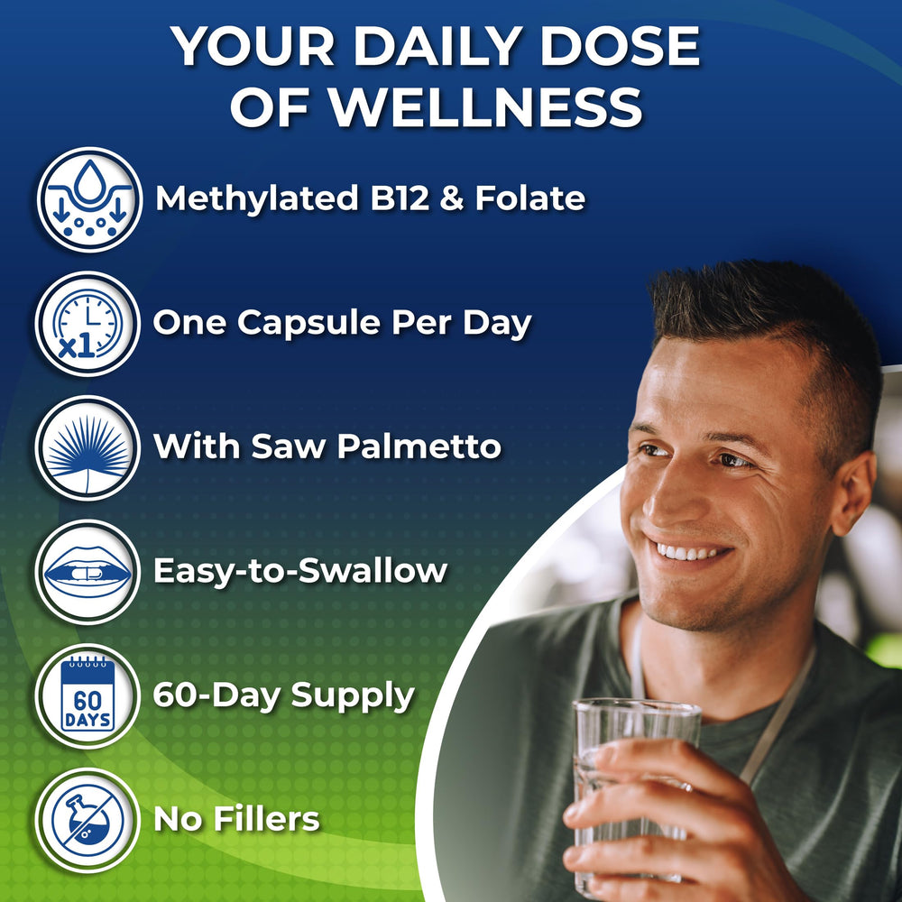 SUPPLEMENTS STUDIO Men’s Daily Multivitamin capsules close-up shows easy-to-swallow form.