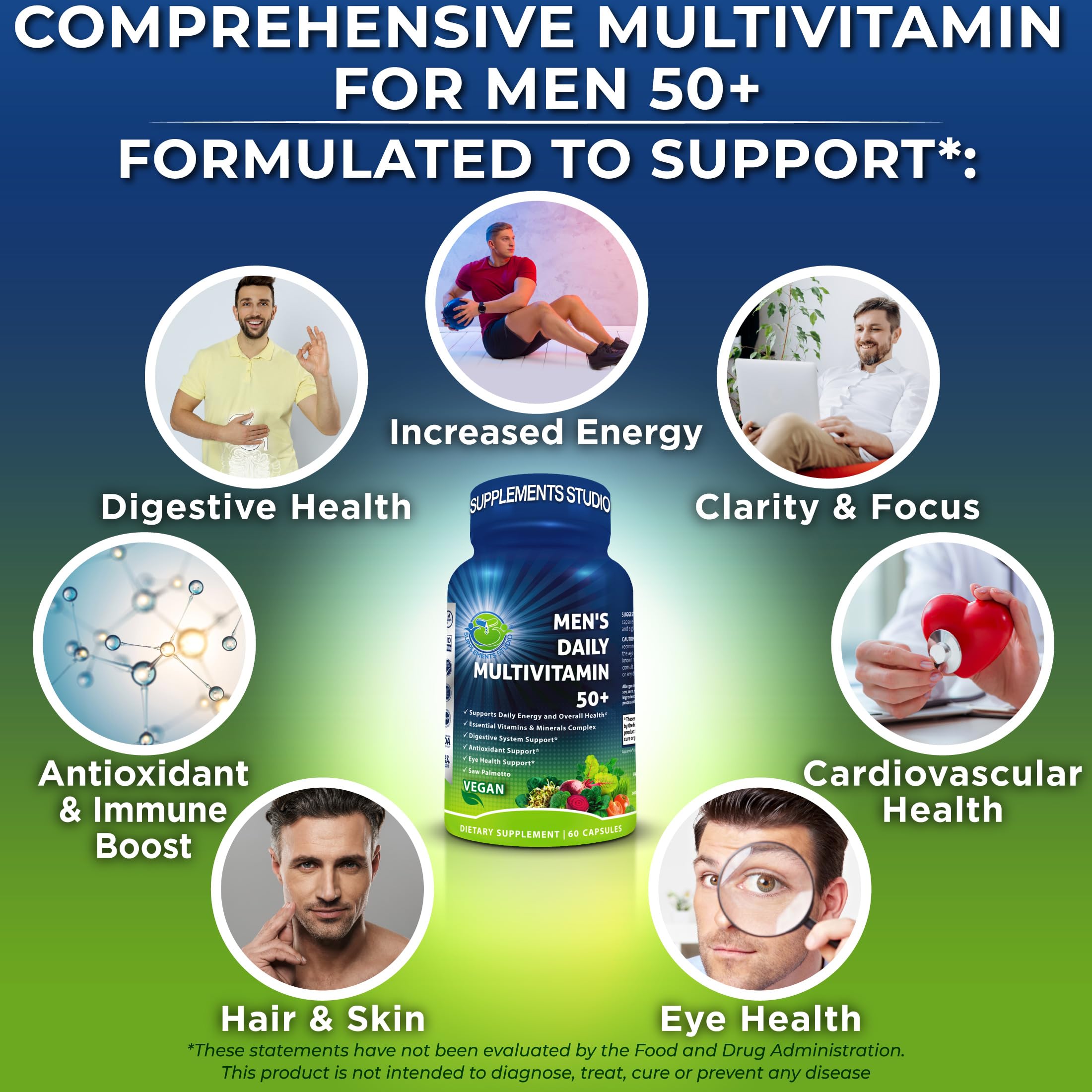 SUPPLEMENTS STUDIO men's daily multivitamin 50+ eye health blend with lutein and zeaxanthin.