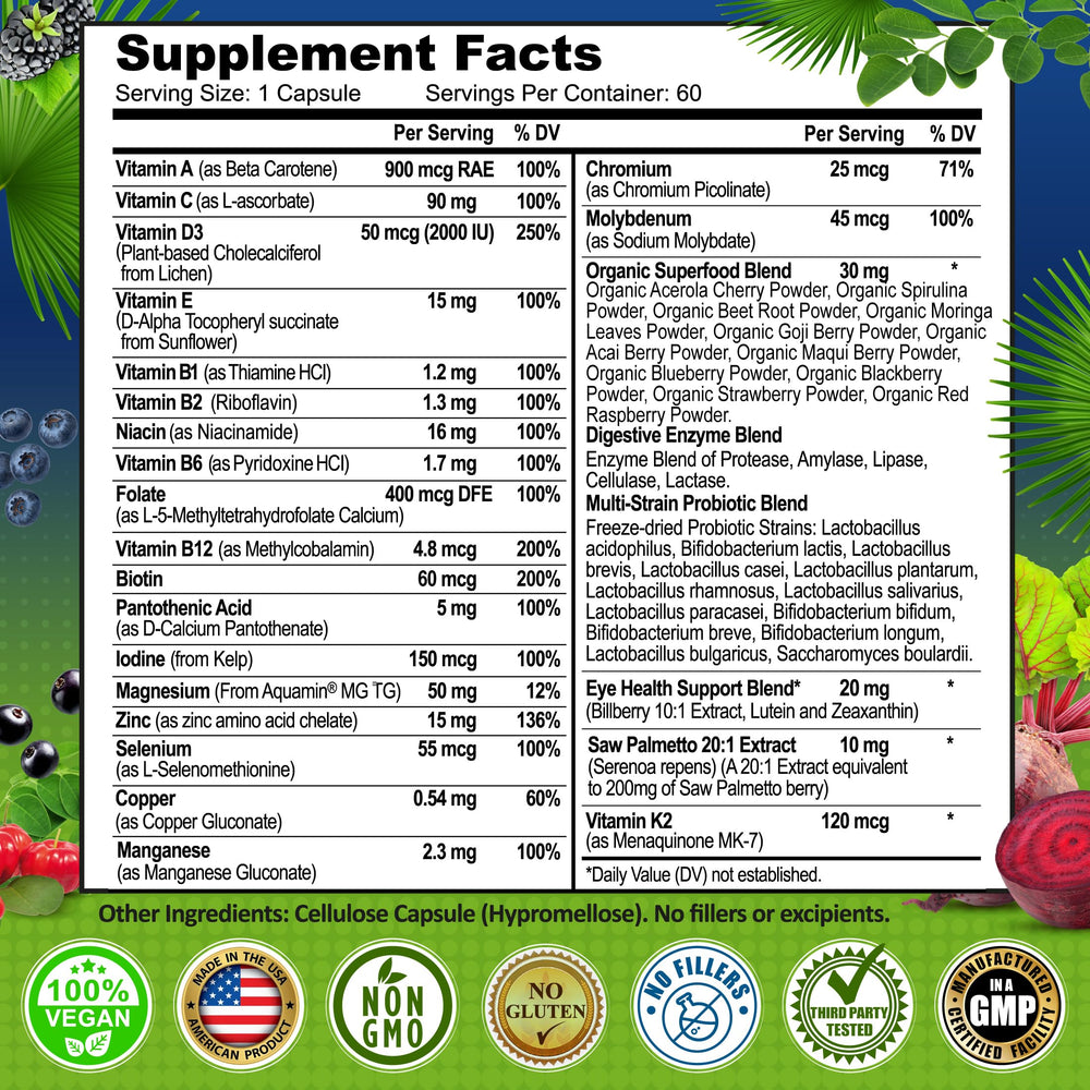 SUPPLEMENTS STUDIO men's daily multivitamin 50+ made in USA bottle signals quality.