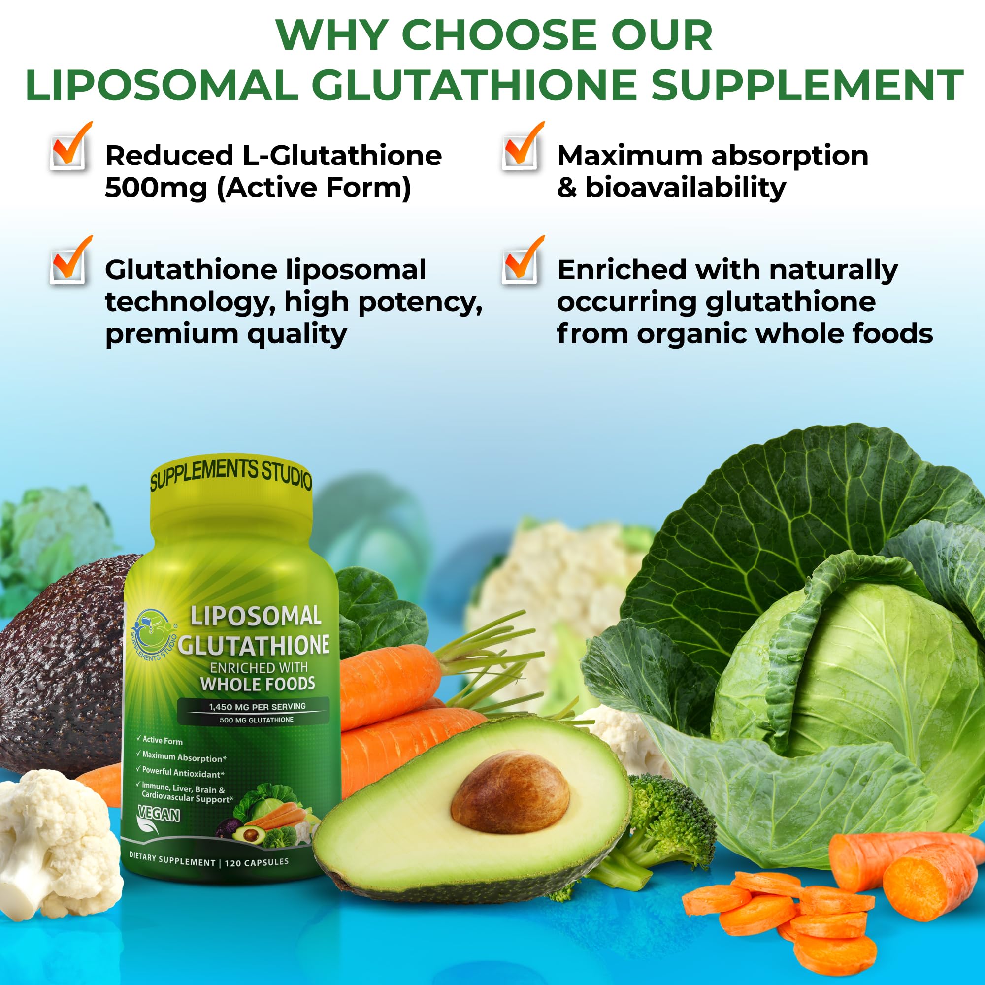 SUPPLEMENTS STUDIO organic whole-food blend label highlighting natural ingredients.