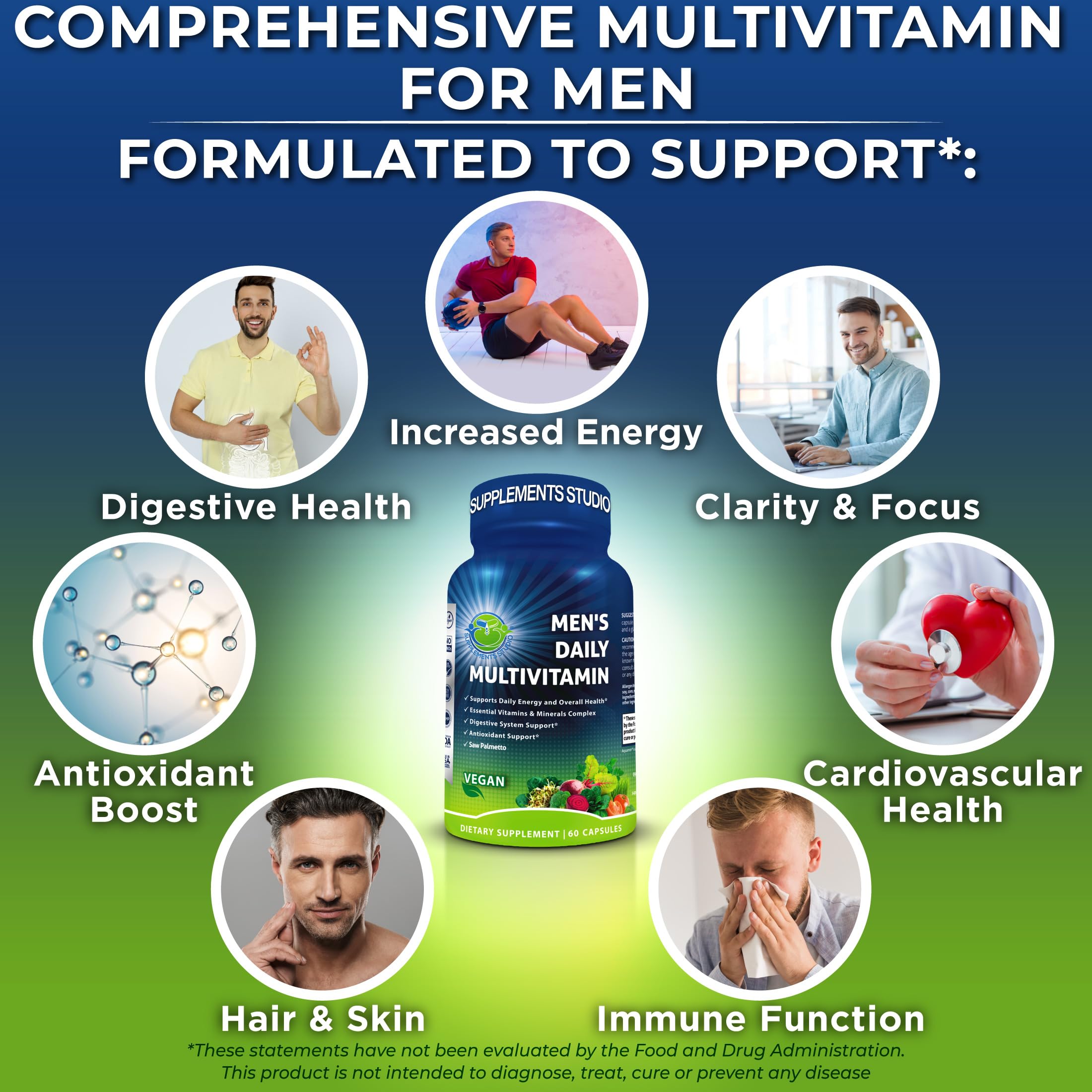SUPPLEMENTS STUDIO Probiotic and enzyme blend bottle emphasizes gut-support ingredients.