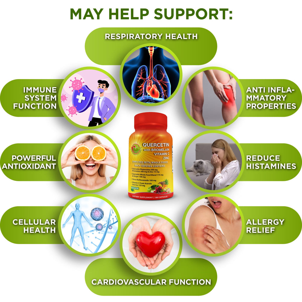 SUPPLEMENTS STUDIO Quercetin with bromelain and citrus bioflavonoids shown with organic ingredients