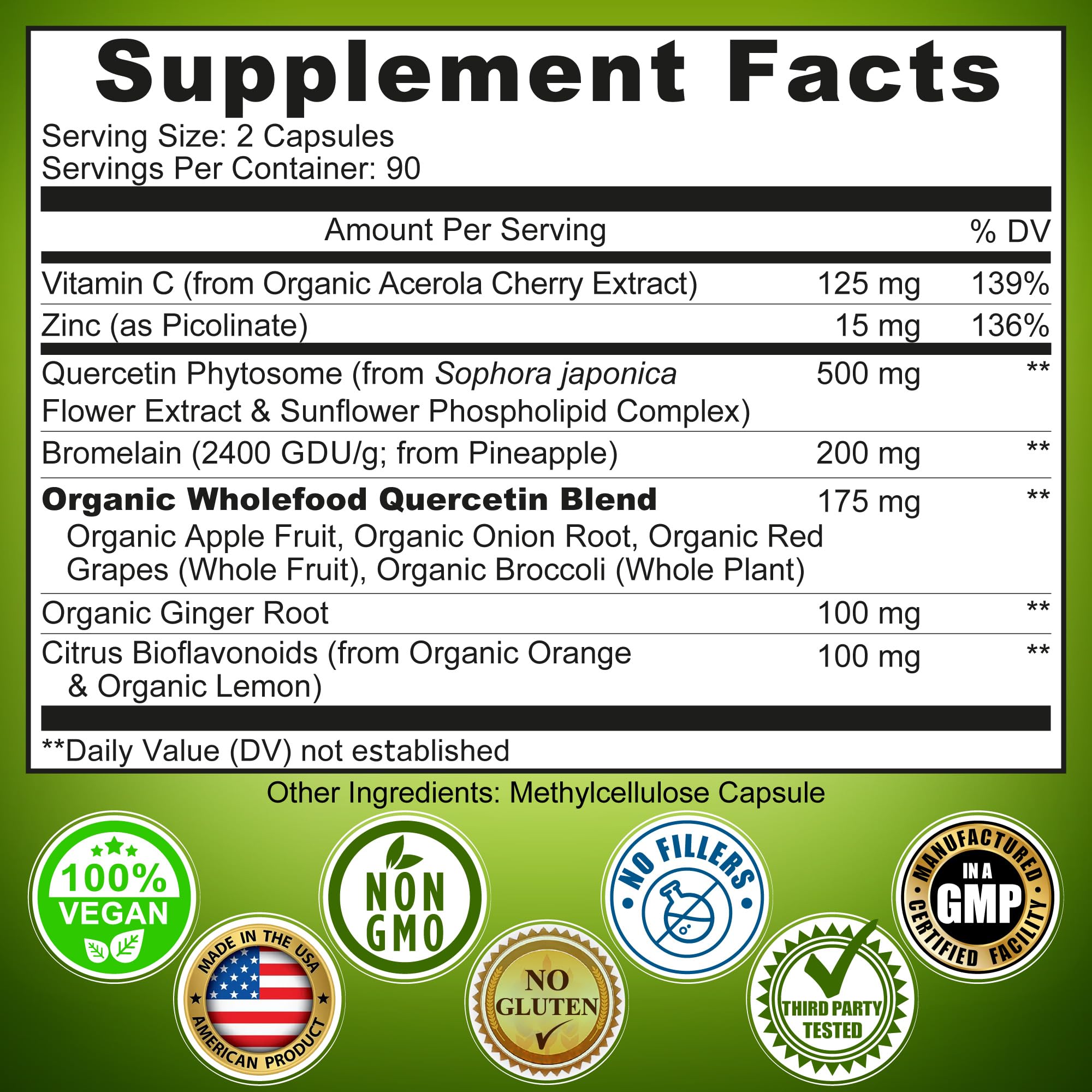 SUPPLEMENTS STUDIO Quercetin product image with third-party testing seal for quality assurance