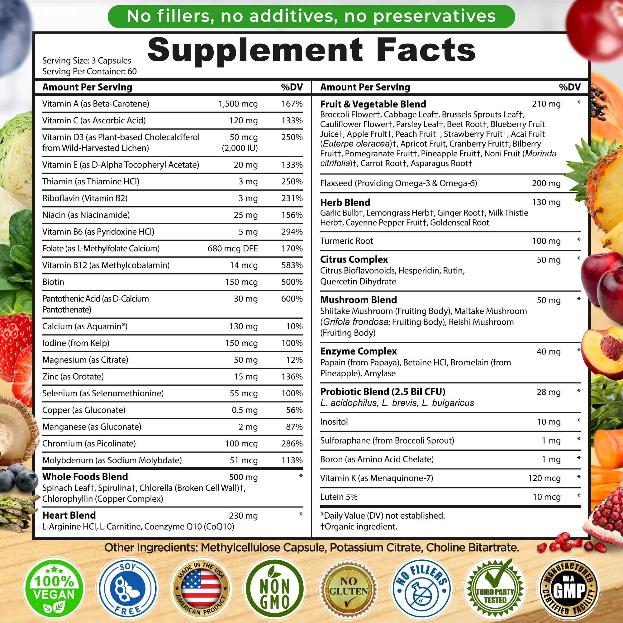 SUPPLEMENTS STUDIO ingredients list close-up shows non-GMO sourcing