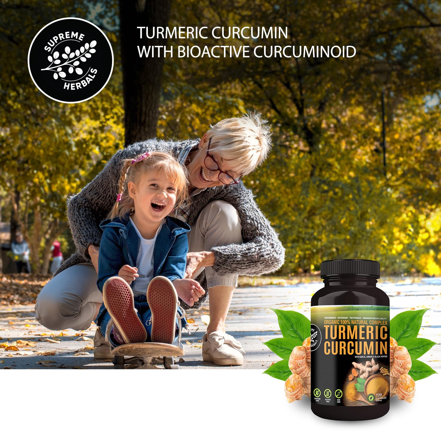 Supreme Herbals bottle on kitchen counter conveys easy, gluten-free supplement