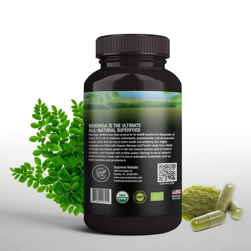 Supreme Herbals Moringa powder capsules closeup shows easy dosing and form.