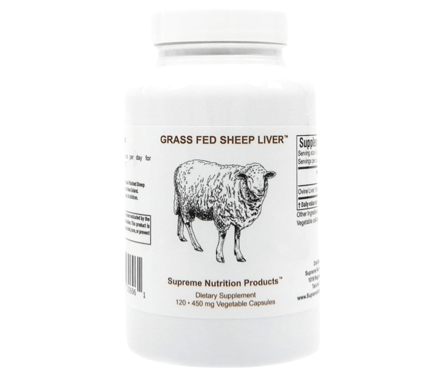 Supreme Nutrition Grass-Fed Sheep Liver bottle with pure ovine capsules for daily nourishment