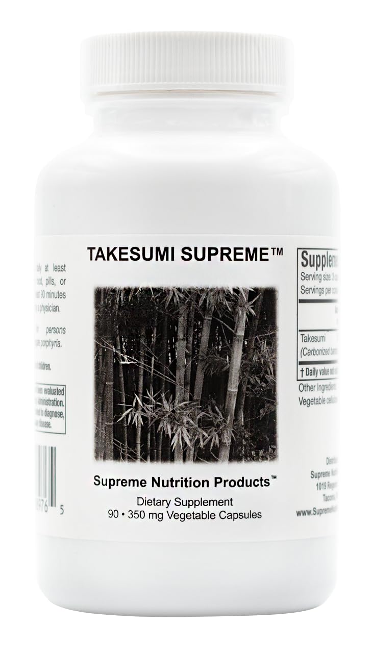 Supreme Nutrition Takesumi Supreme bamboo charcoal capsules in bottle for daily use.