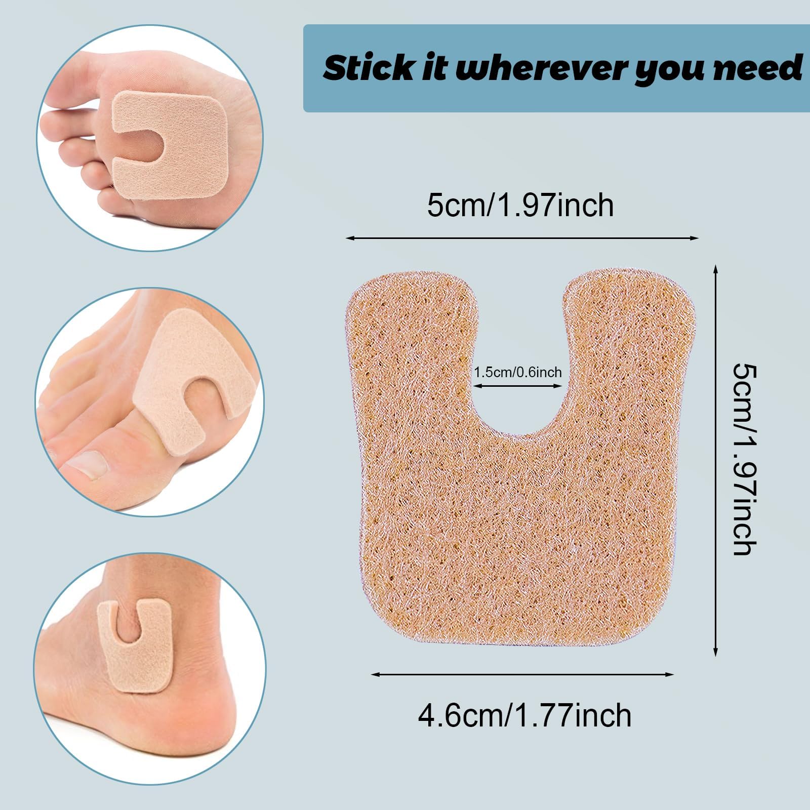 Suptizizkz forefoot pads applied to a shoe to demonstrate easy self-adhesive fit.