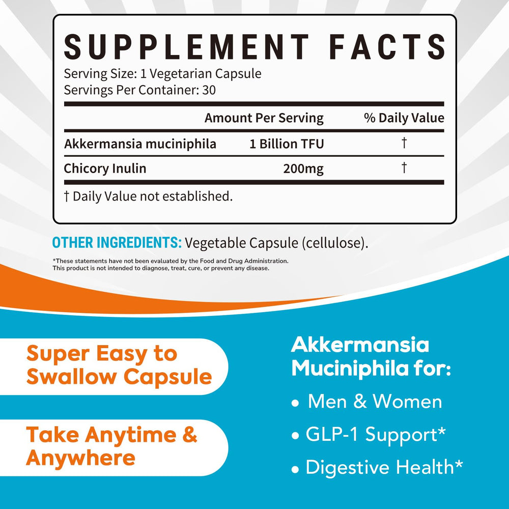 Close-up of Surebounty Akkermansia capsules highlighting 1B TFU