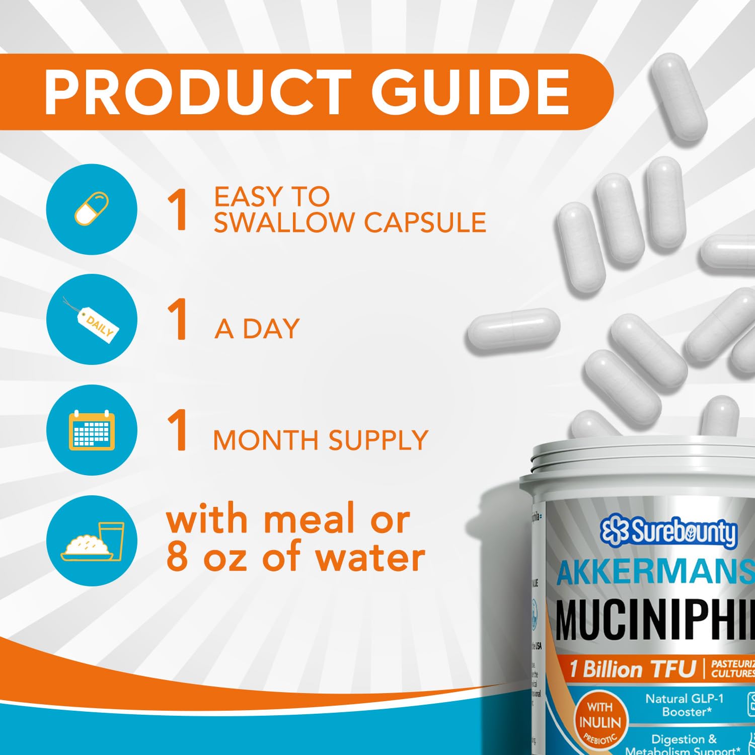 Pasteurized Akkermansia capsules from Surebounty for tolerability and daily use