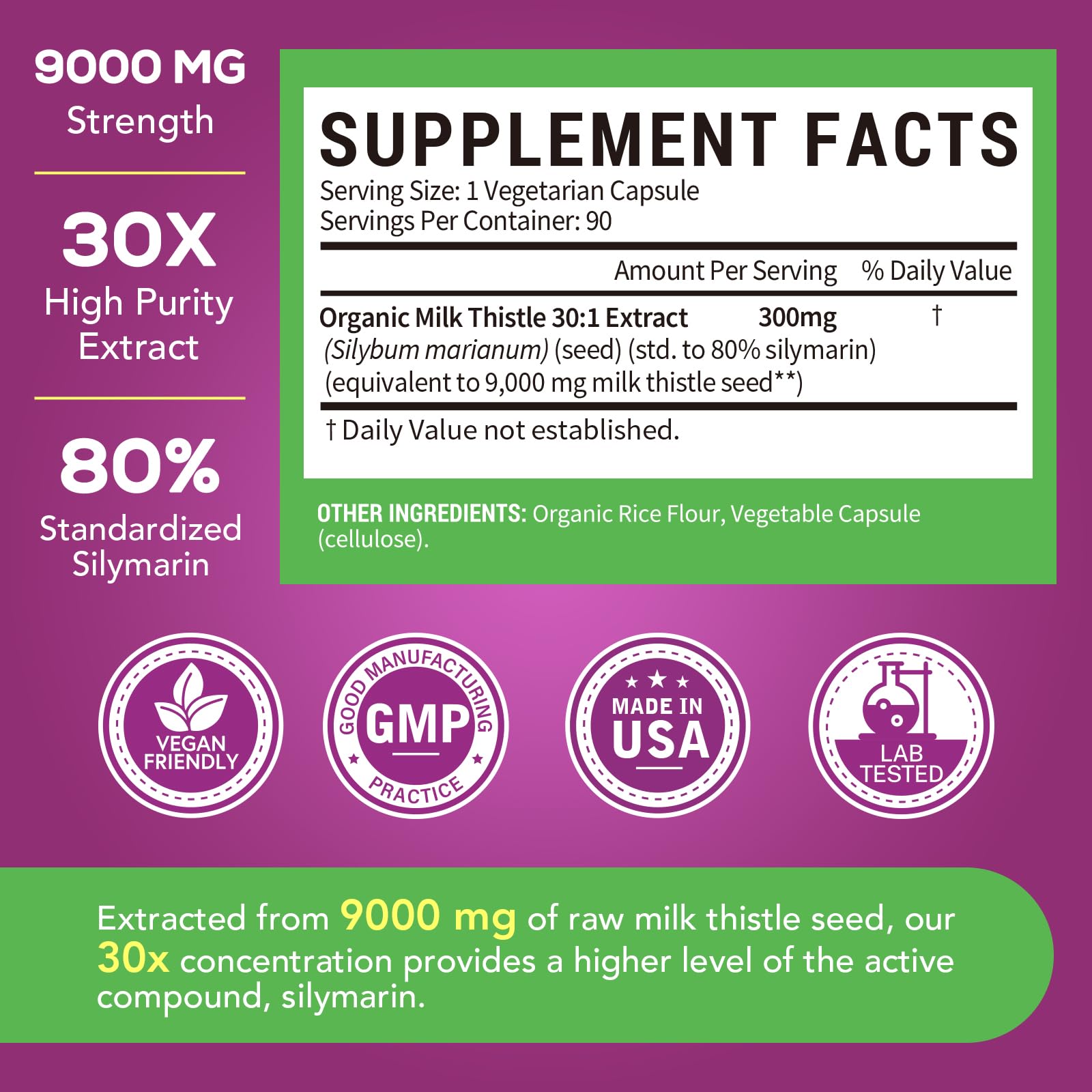 Organic farm sourcing of Surebounty milk thistle reinforces purity and responsible cultivation.
