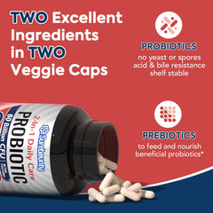 Surebounty probiotics capsules on a white background ready for daily two-capsule serving.