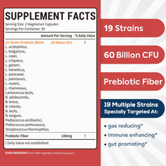 Surebounty probiotics label close-up highlighting the synbiotic blend and shelf-stable design.
