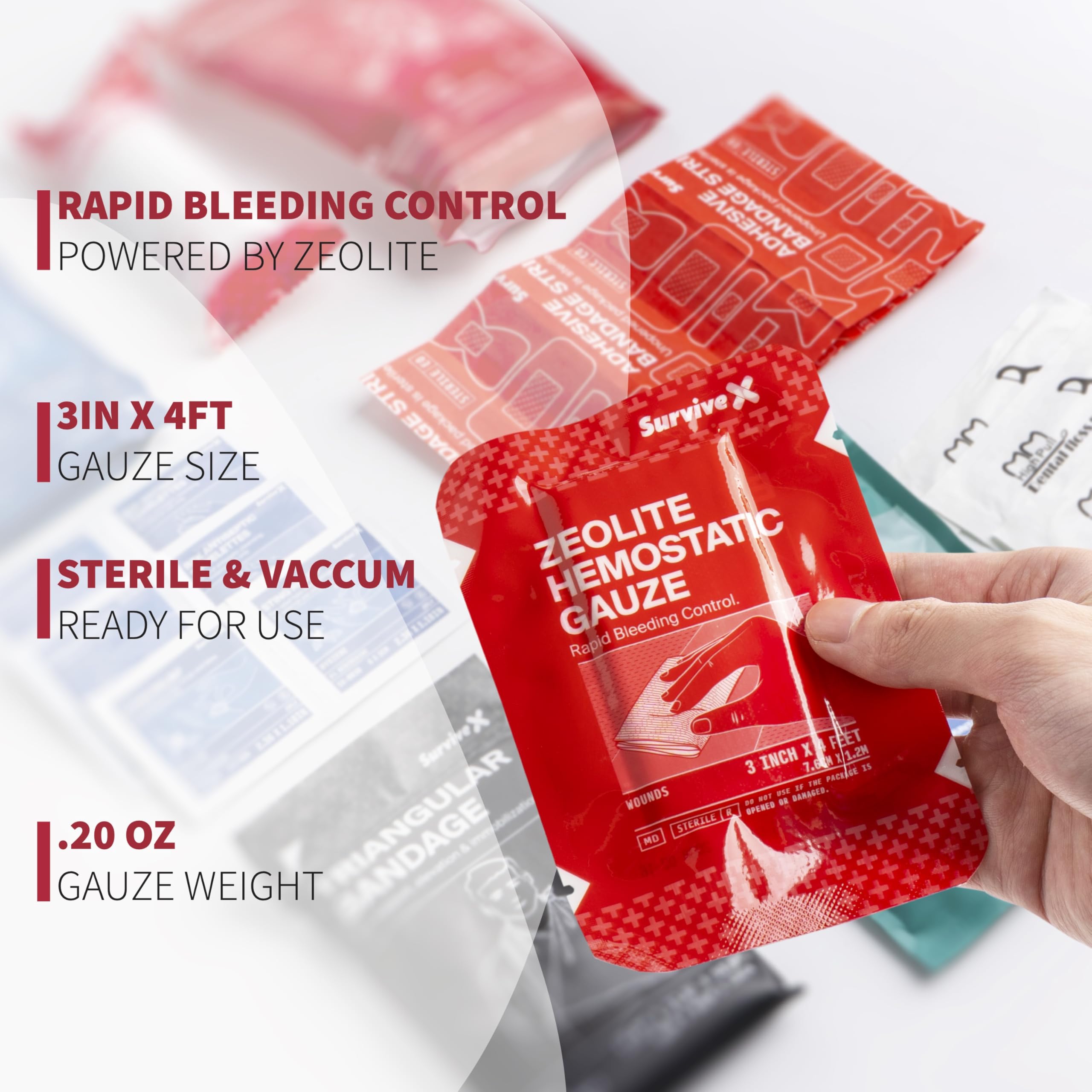 Durable tear resistant SurviveX gauze for tough wound coverage.