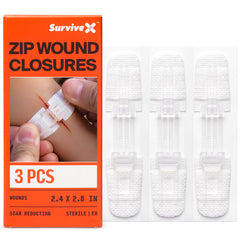 SurviveX ZipStitch closure strip on skin ensuring secure, non-invasive wound closure.