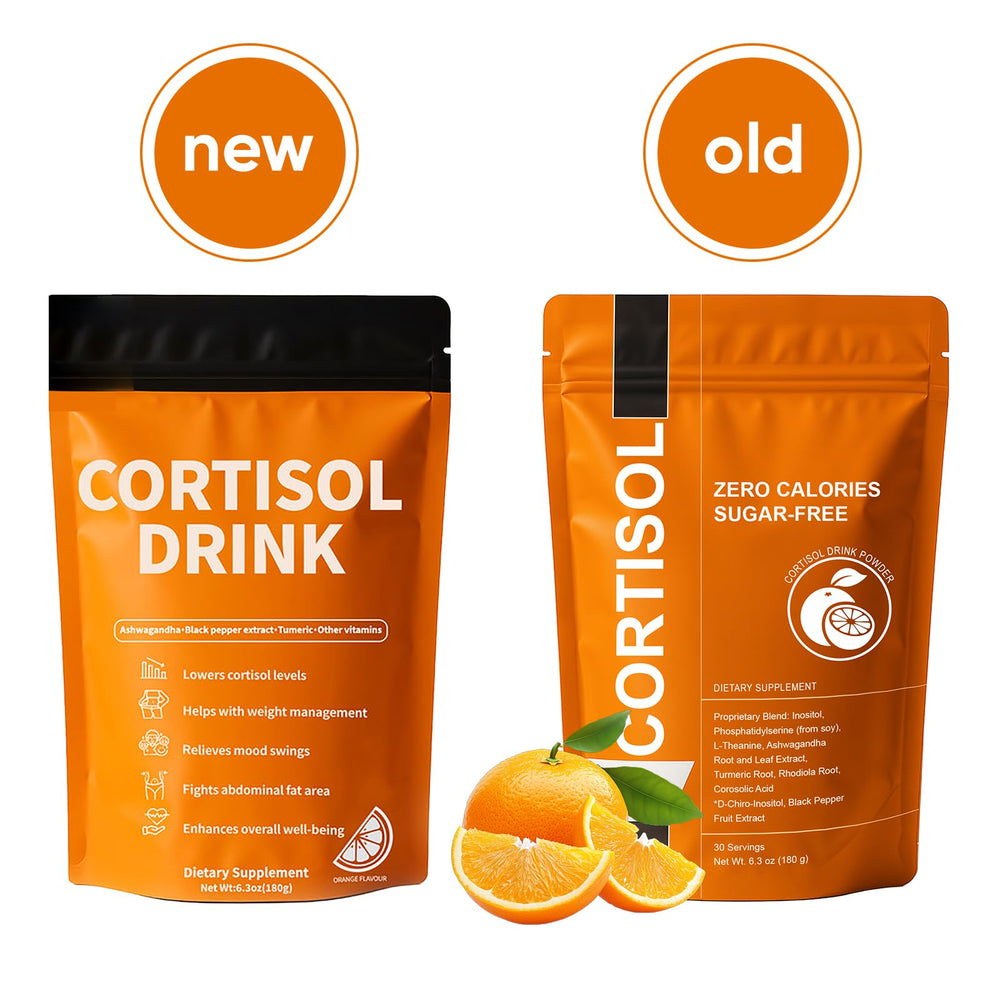 SUUDUUL Cortisol Drink Mix scoop beside glass enables precise daily dosing.