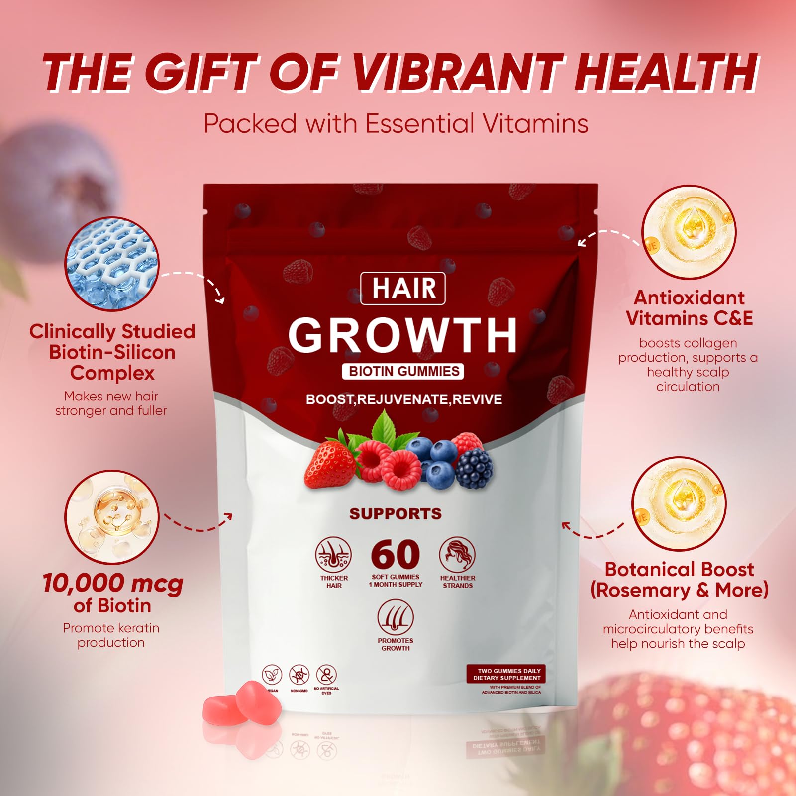 SUUDUUL Lumin Hair Growth Gummies with plant extracts and vitamins for hair nourishment.