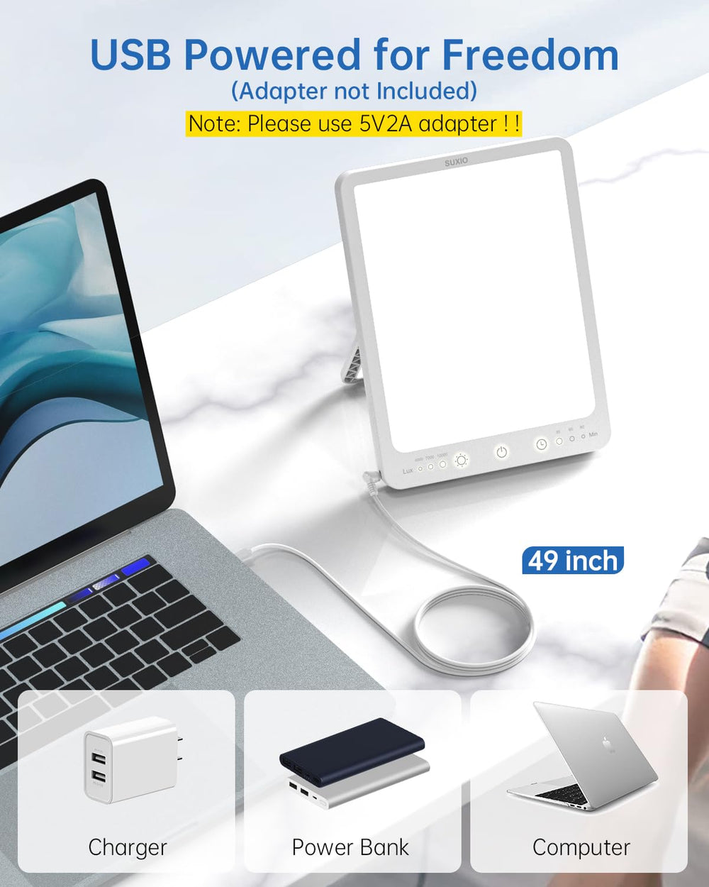 SUXIO flicker-free LED lamp reduces glare for comfortable use.