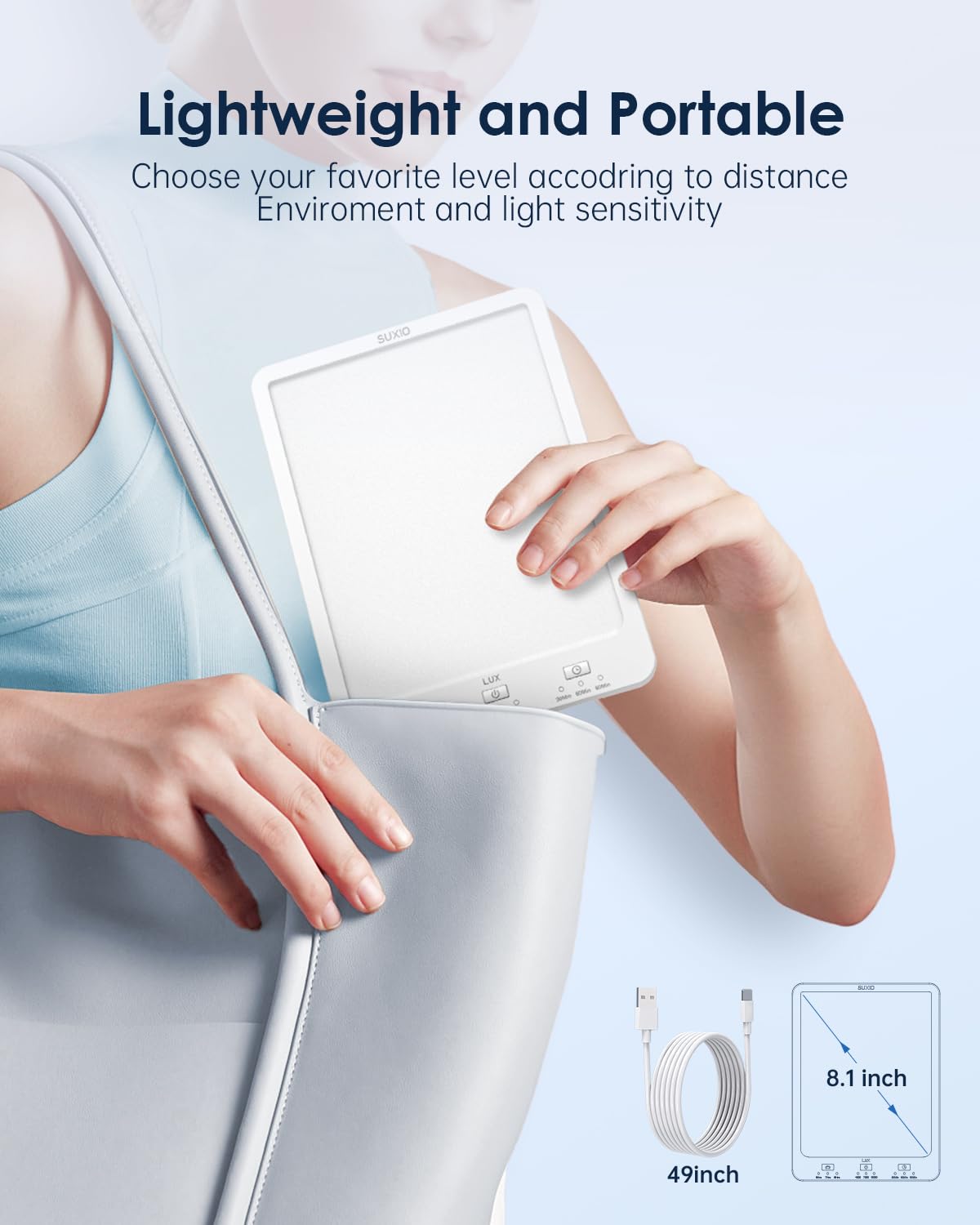 USB-C powered, slim design, portable SUXIO lamp ideal for office or travel