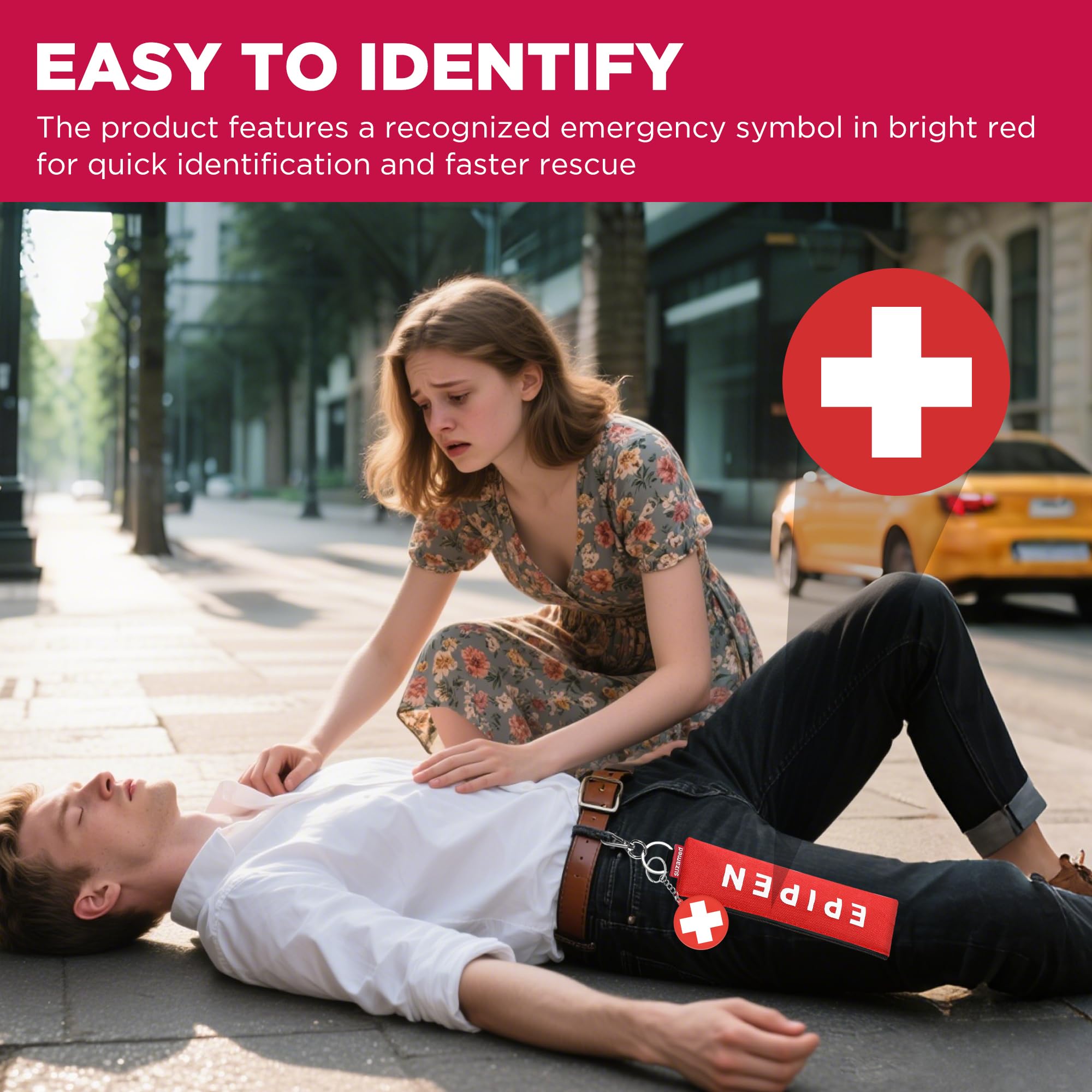 Suzamed EpiPen carry case red medical symbol enhances visibility