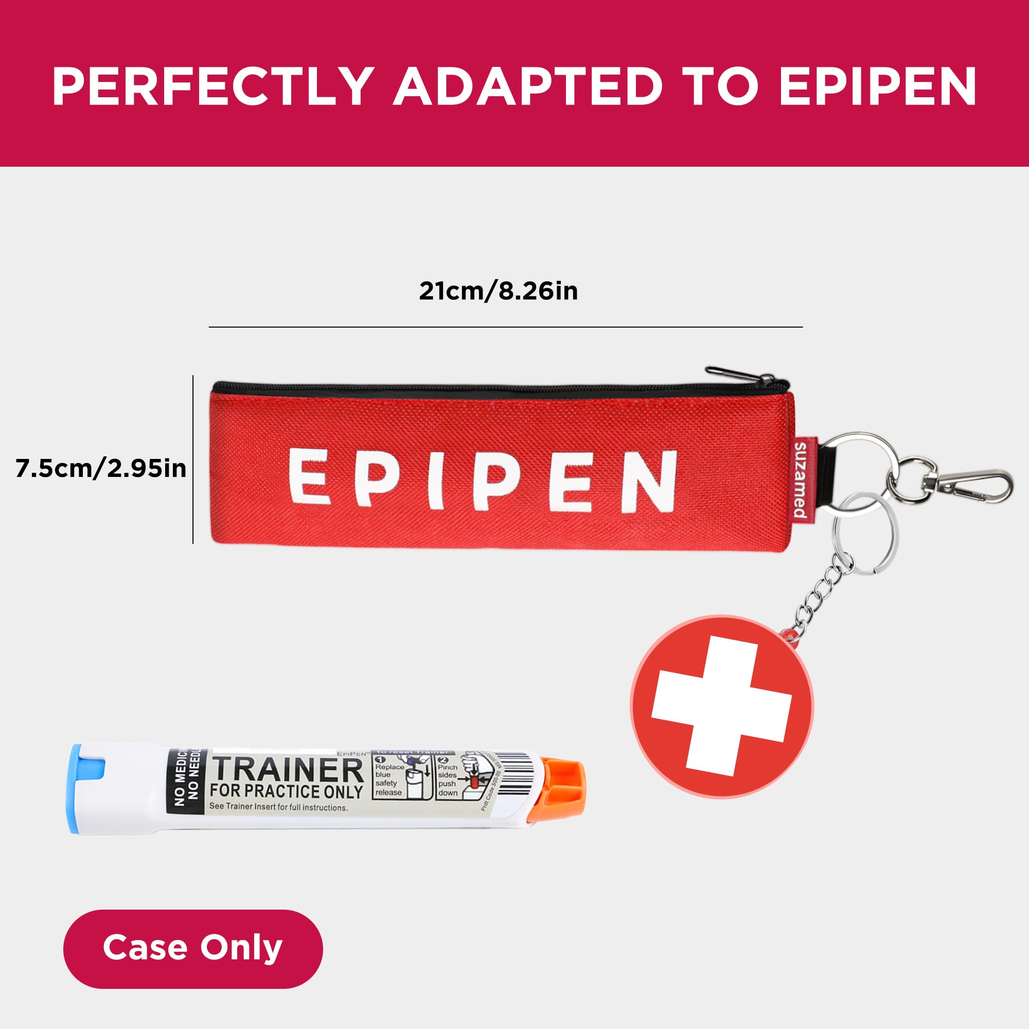 Suzamed EpiPen carry case zipper closure keeps meds secure during transport