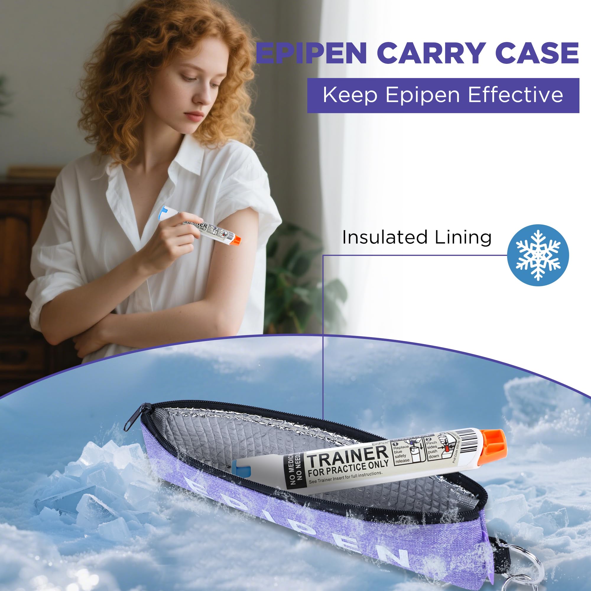 Suzamed insulated epipen case with aluminum lining shields contents from temperature changes