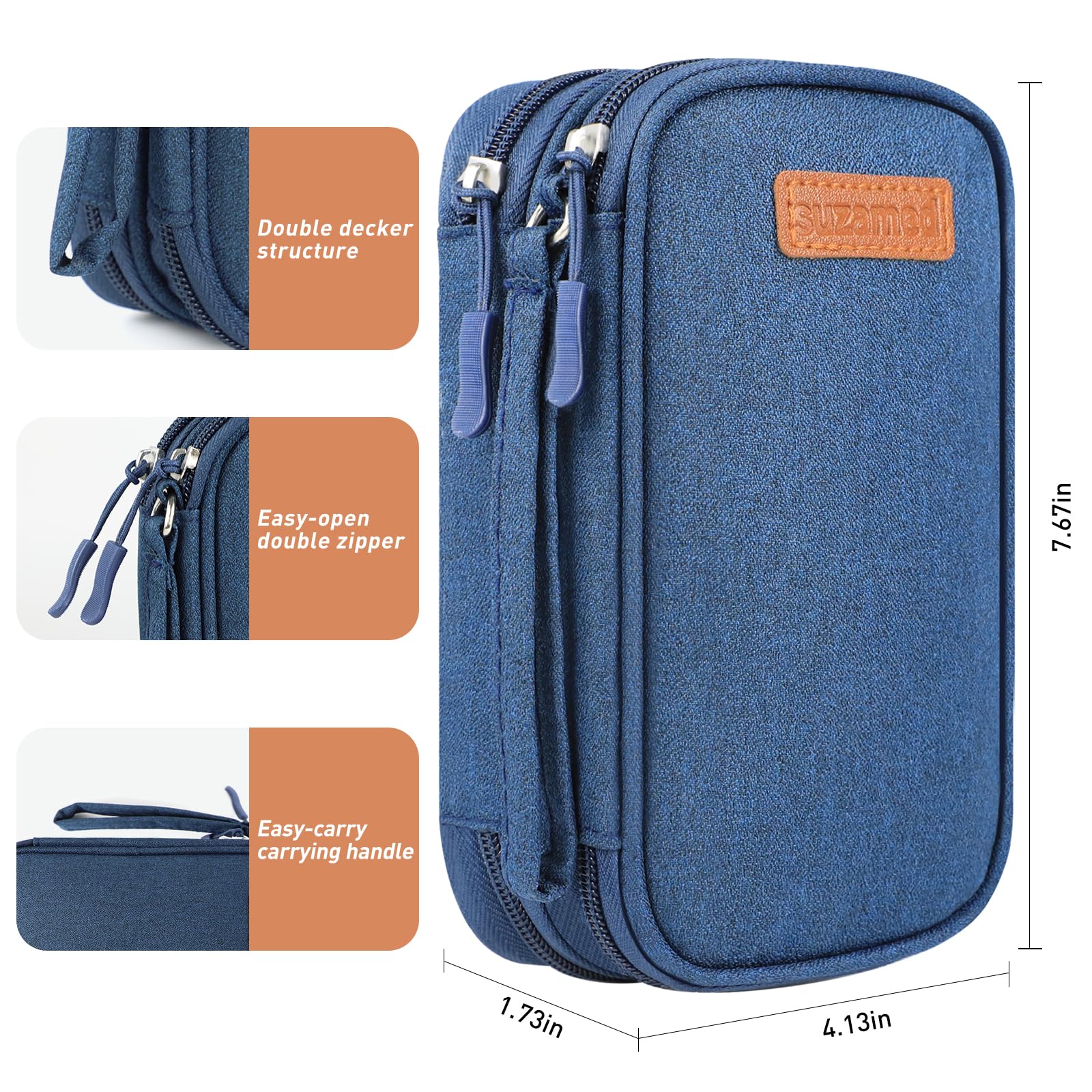 Suzamed double-zip expansion demonstrates extra capacity for travel essentials.