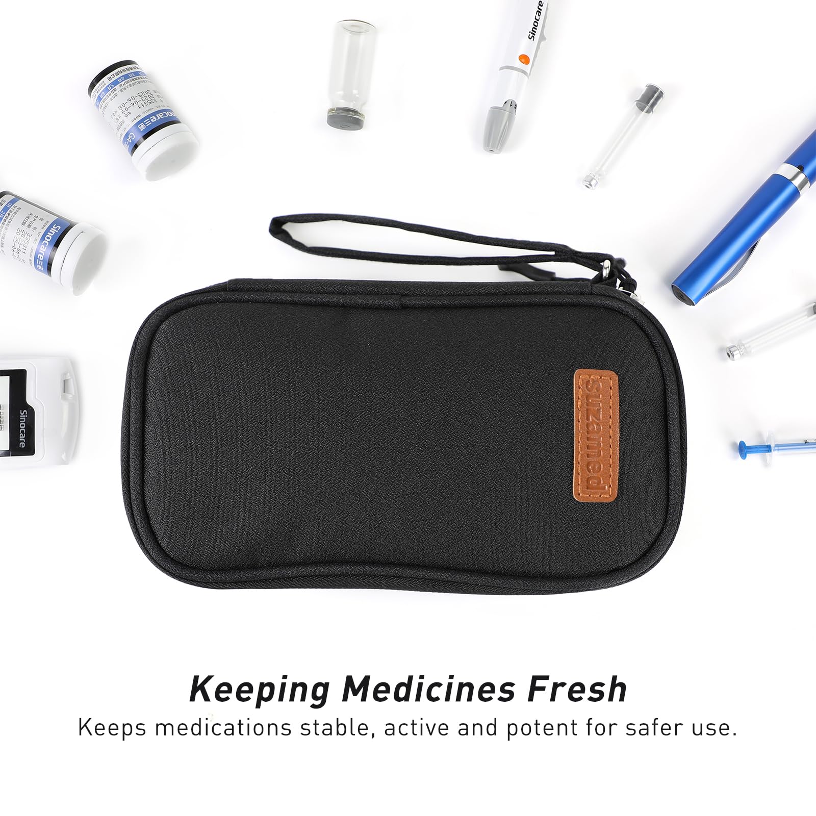 Suzamed insulin cooler travel case with ice packs inserted for cooling