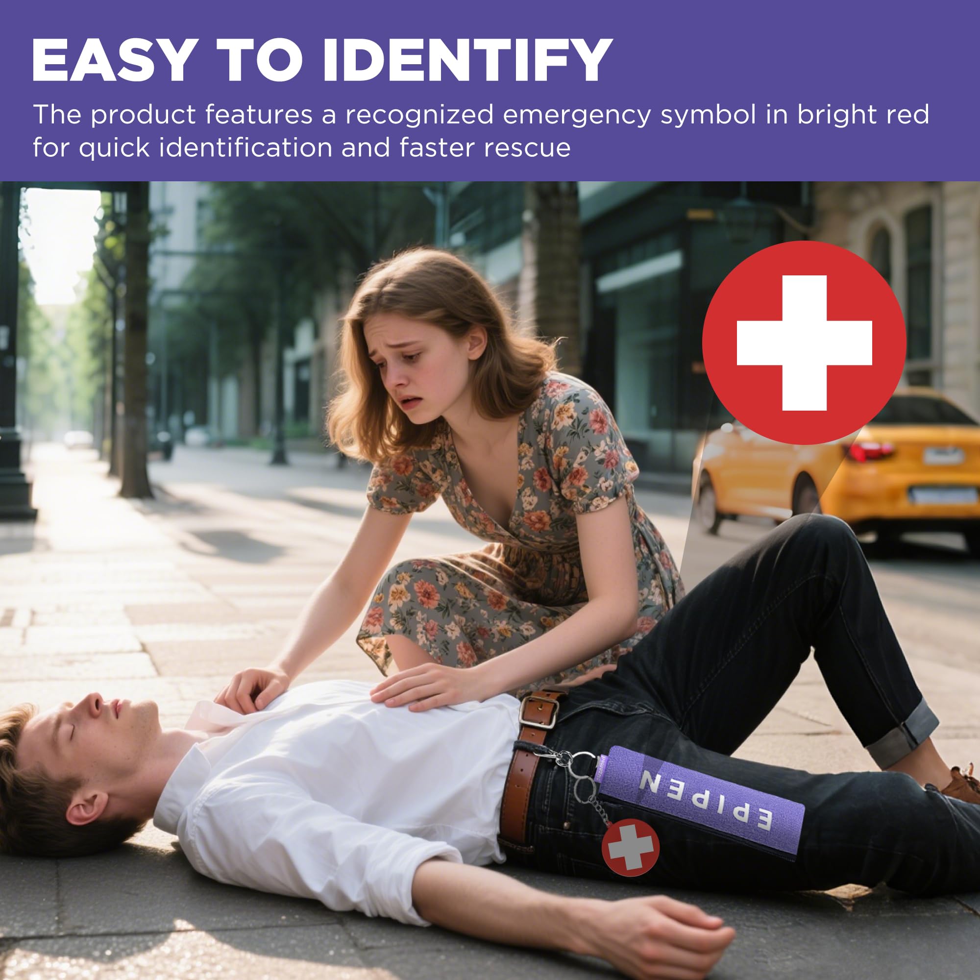 Suzamed purple epipen case highlights medical alert symbol for visibility