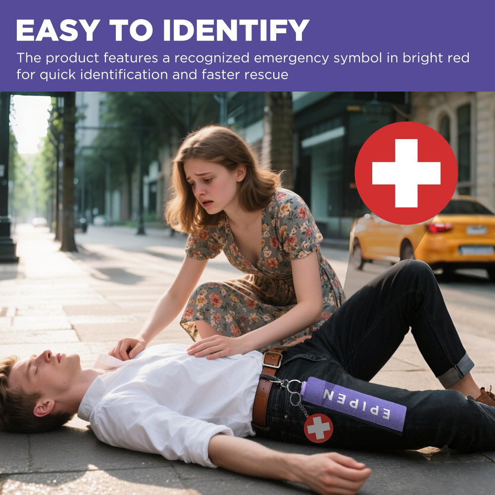 Suzamed purple epipen case highlights medical alert symbol for visibility