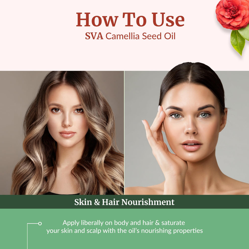 SVA Camellia Seed Oil massage on scalp promotes nourishing penetration