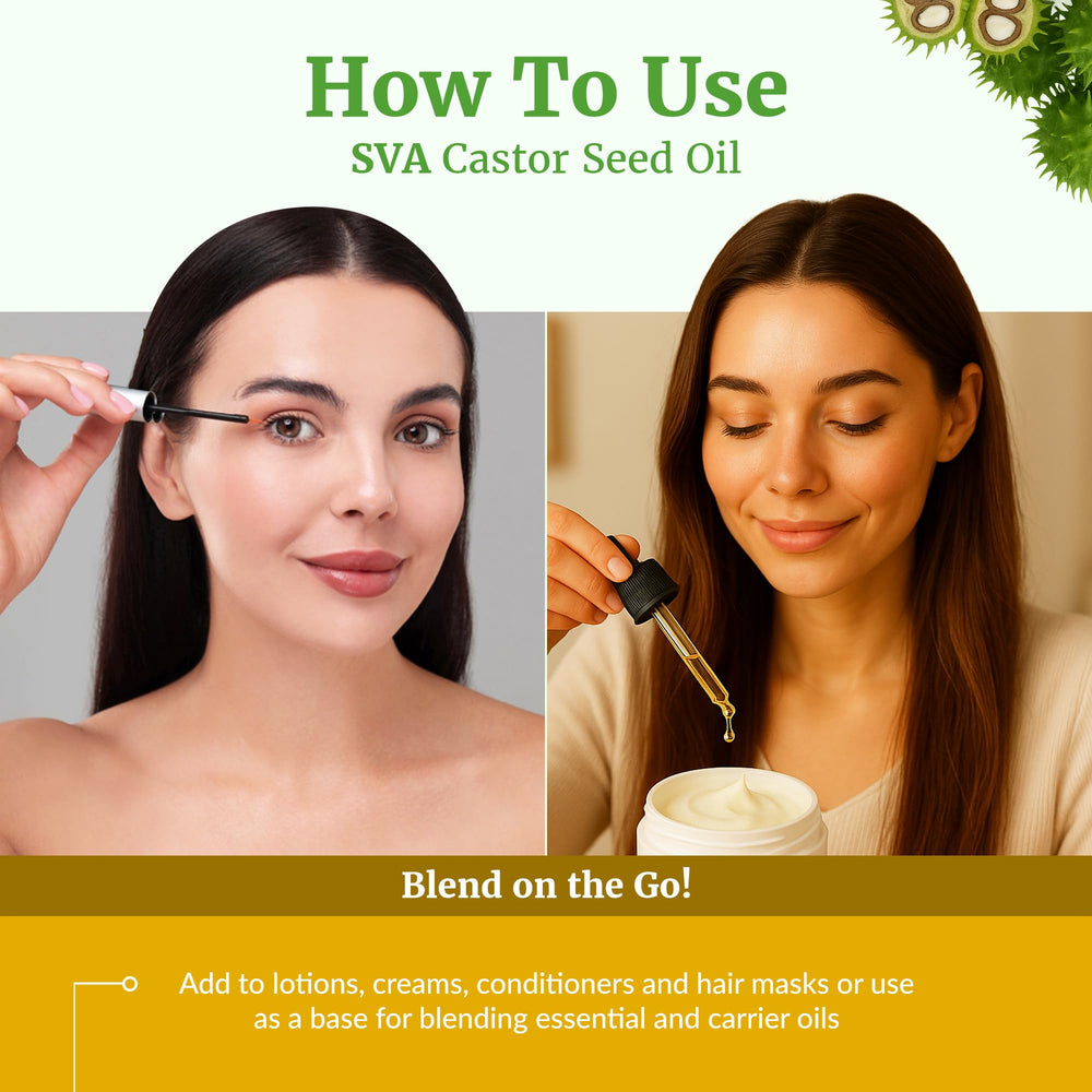 Eyelashes and brows benefit from SVA Castor Seed Oil conditioning