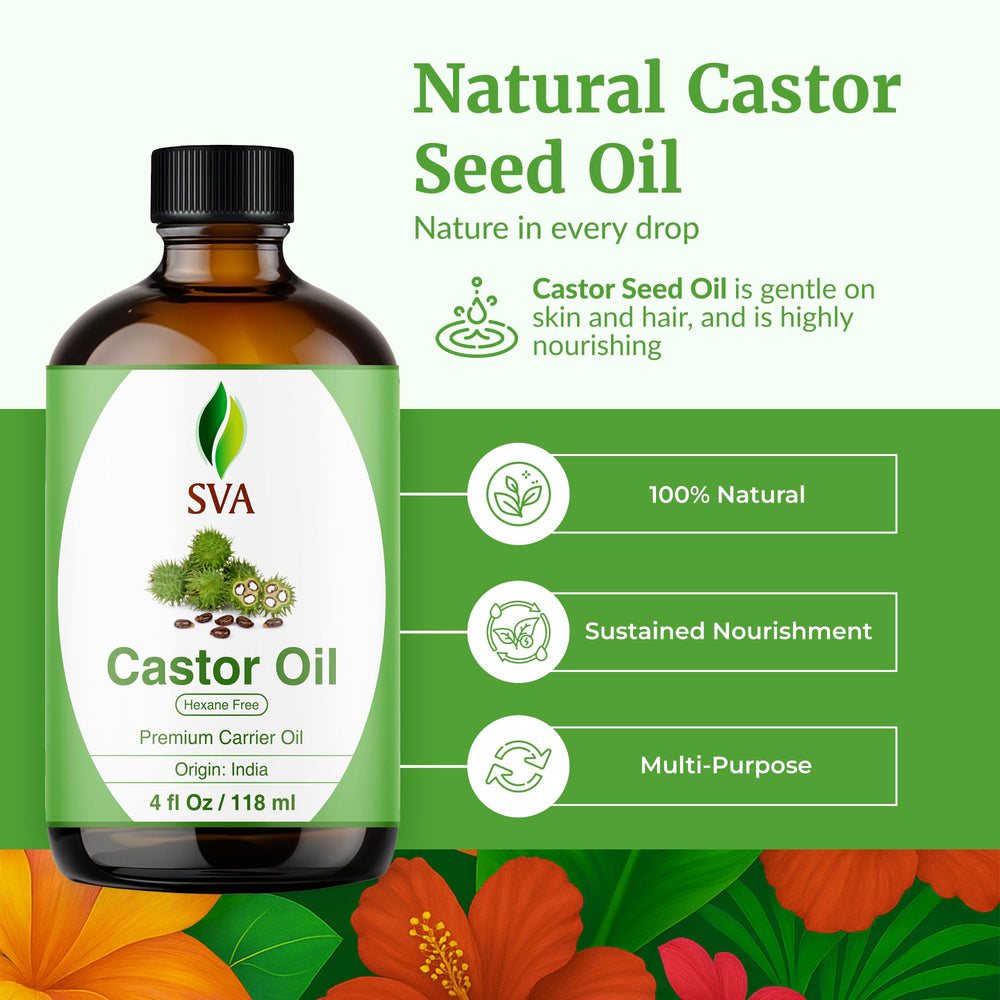 Close-up of glass bottle showing pure hexane-free castor oil quality