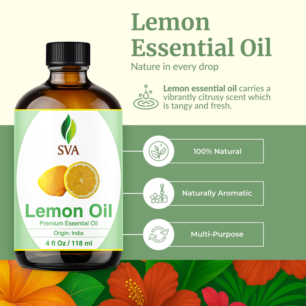 SVA ORGANICS Lemon Essential Oil dropper for precise, mess-free applications.