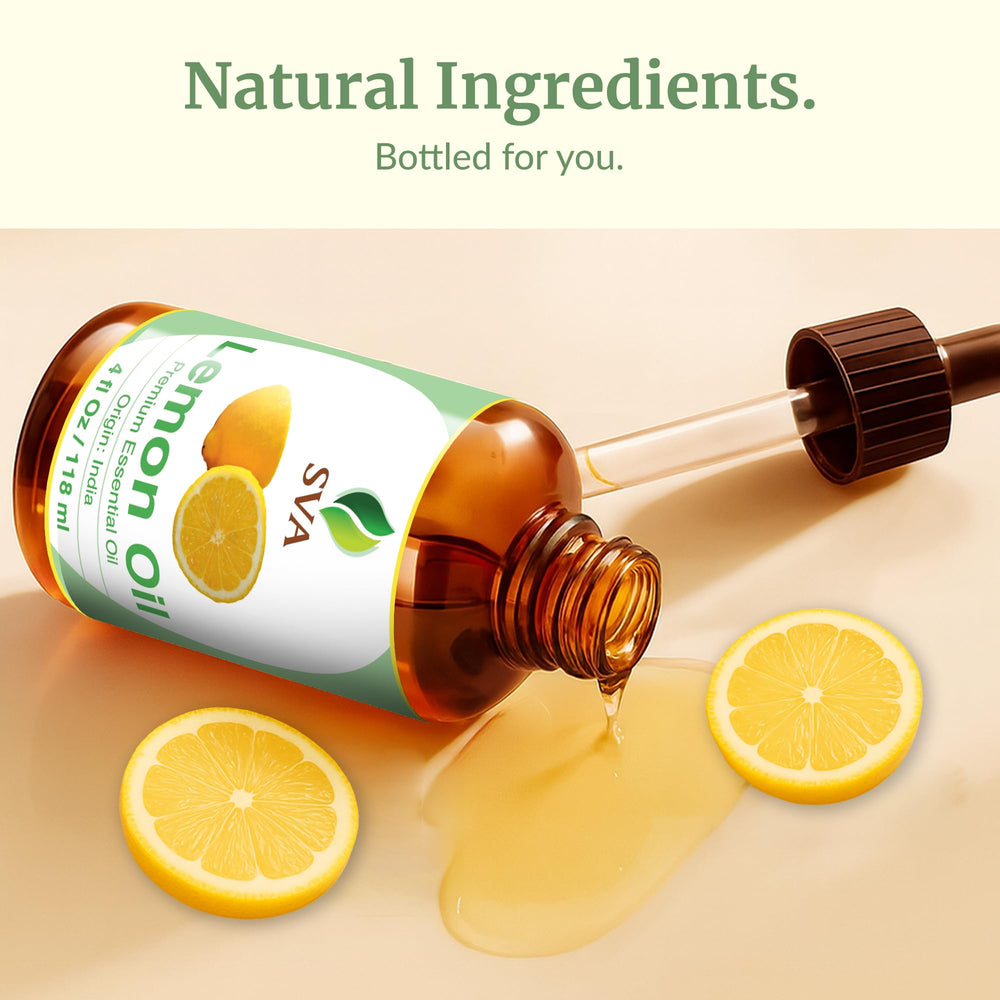 SVA ORGANICS Lemon Essential Oil packaging and labeling for quality.