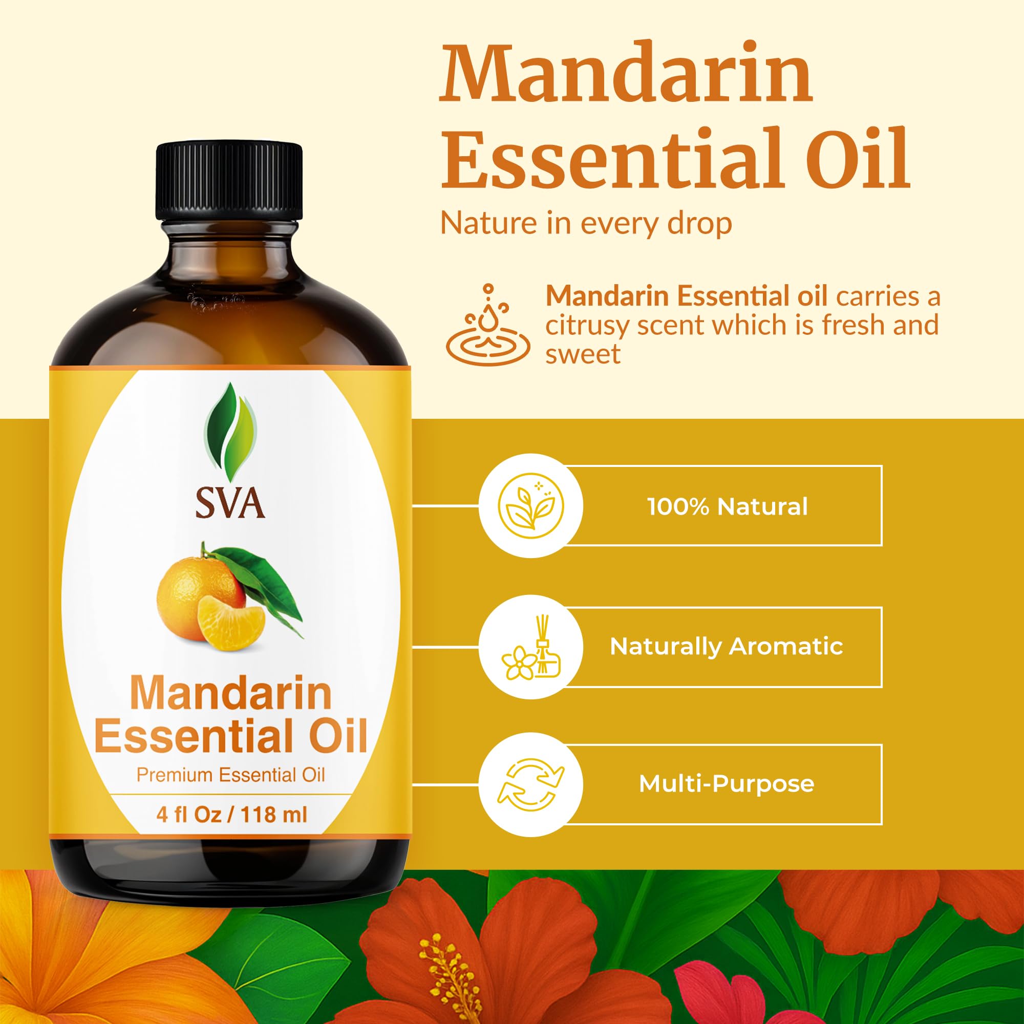  diffuser scene featuring SVA Mandarin Oil with uplifting citrus aroma.