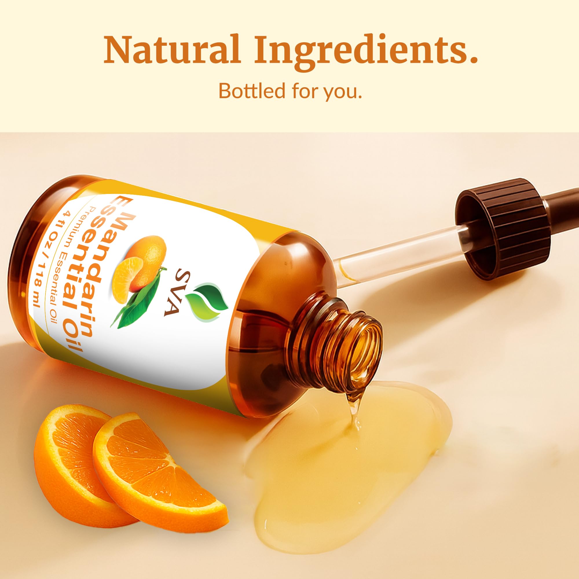 Closeup of the SVA Mandarin Oil dropper highlights precise application.