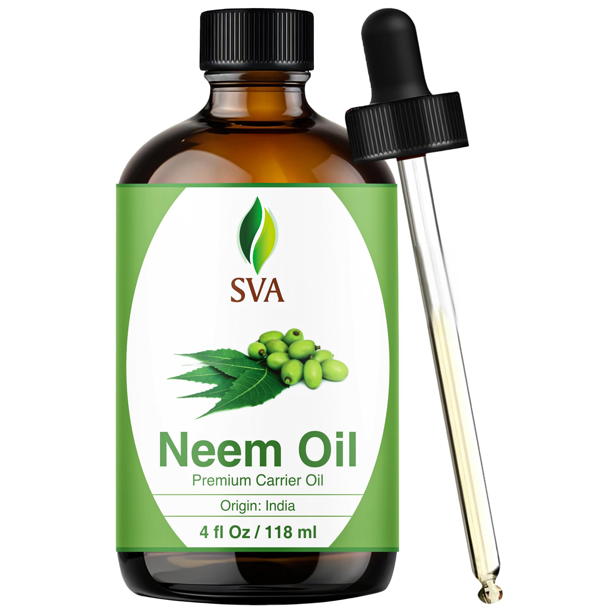 SVA Neem Oil 4oz bottle with dropper for easy facial and body use