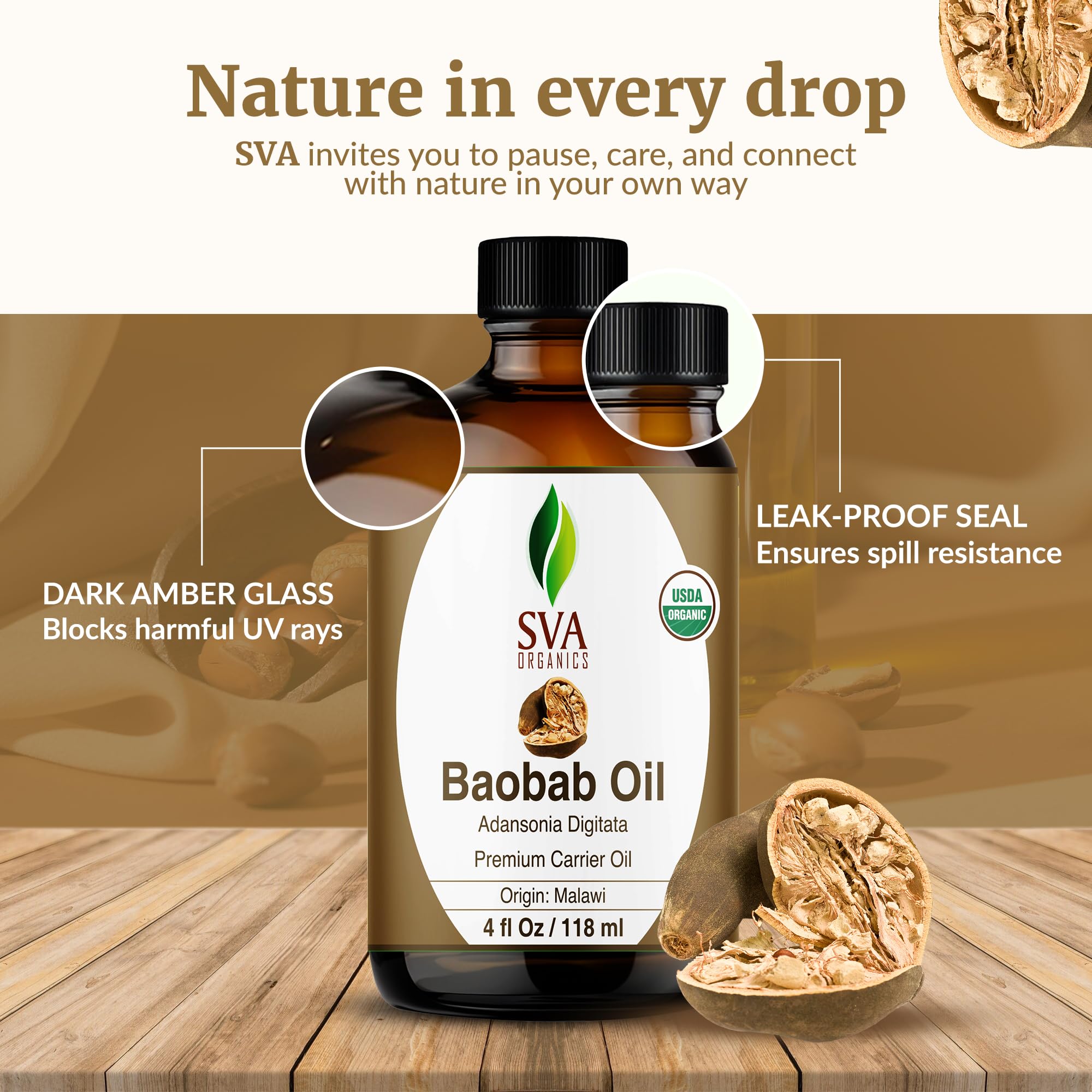 SVA Organics Baobab Oil face application for gentle daily moisturization.