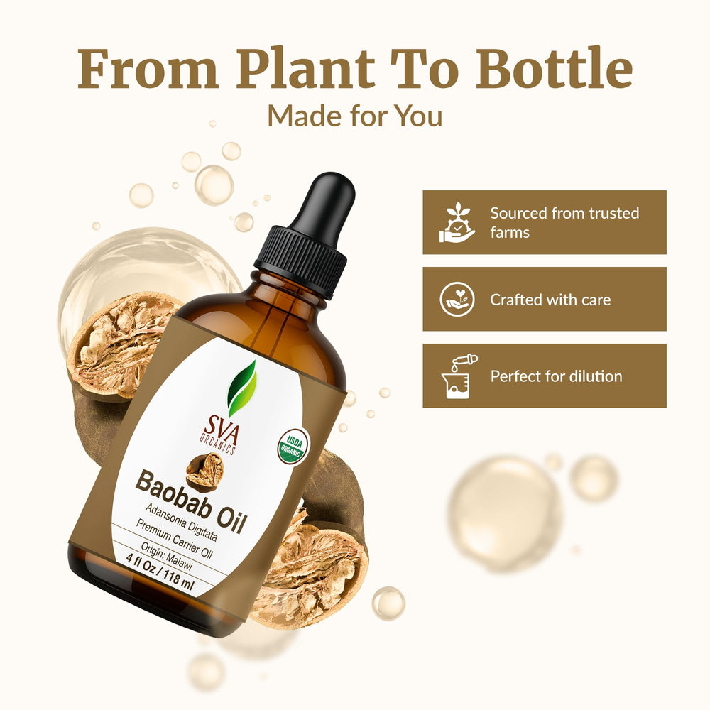SVA Organics Baobab Oil massaged into skin for calming hydration.
