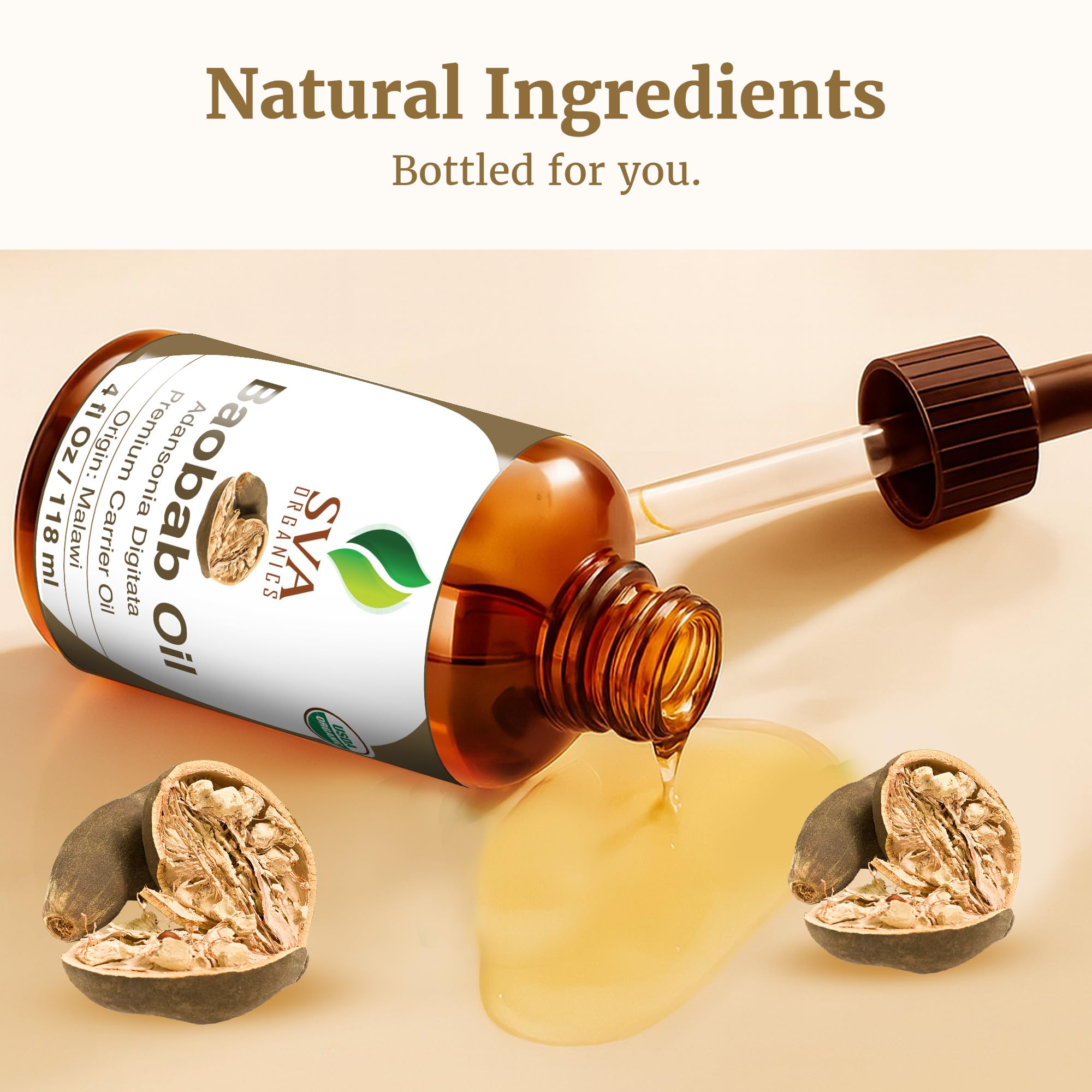 SVA Organics Baobab Oil night routine with bath products.