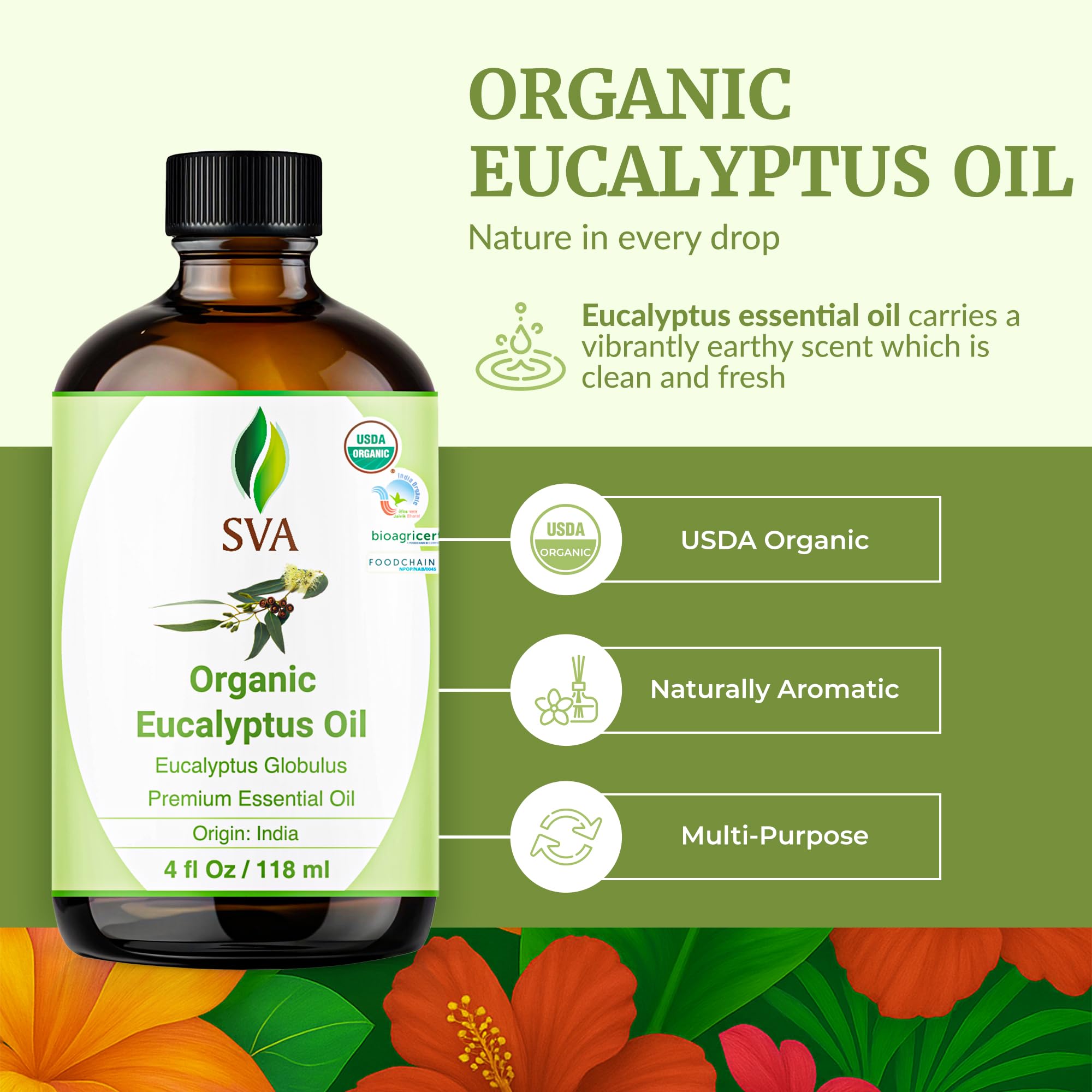 SVA Organics Eucalyptus Oil diffuser setup for refreshing aromatherapy.