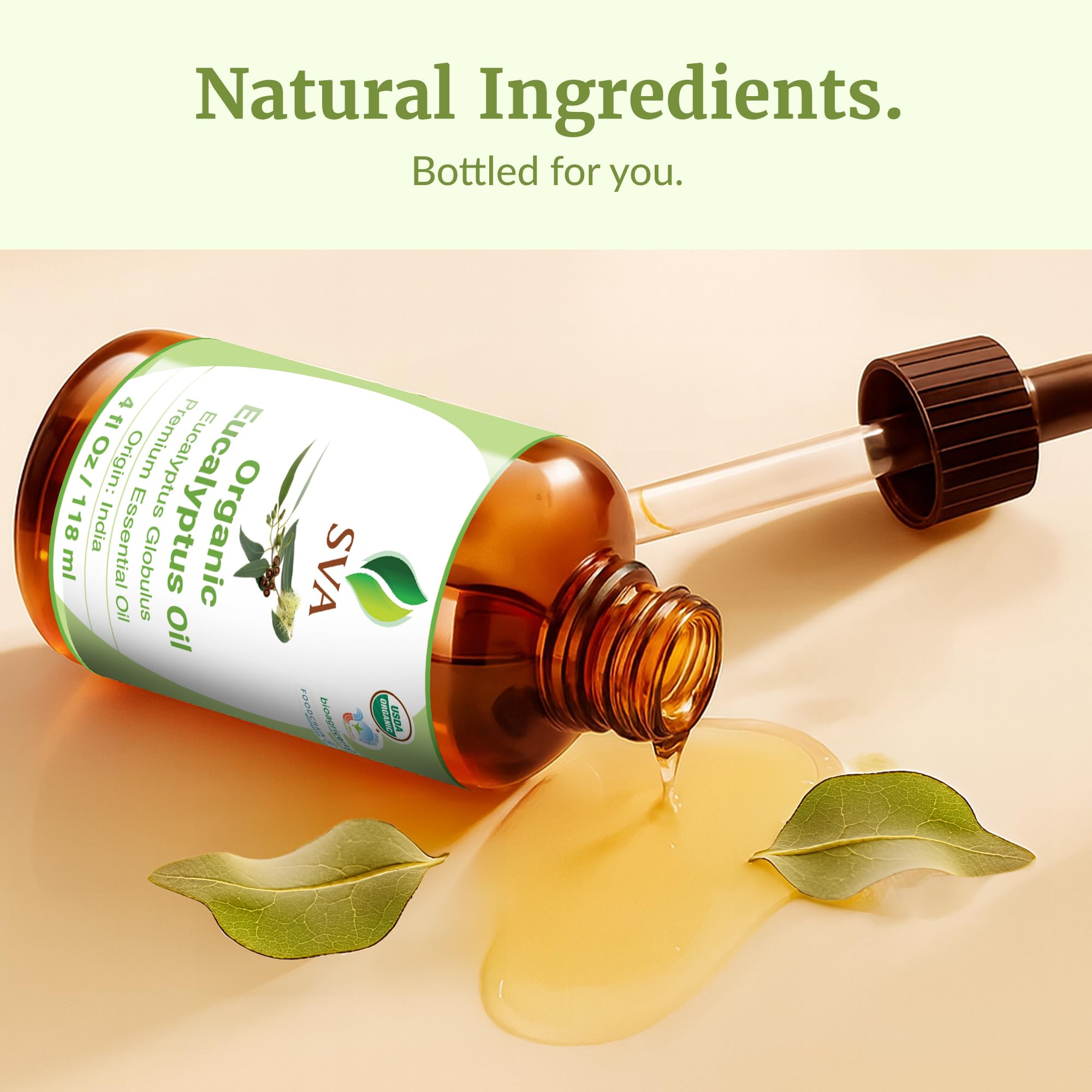 SVA Organics Eucalyptus Oil dropper for precise application.