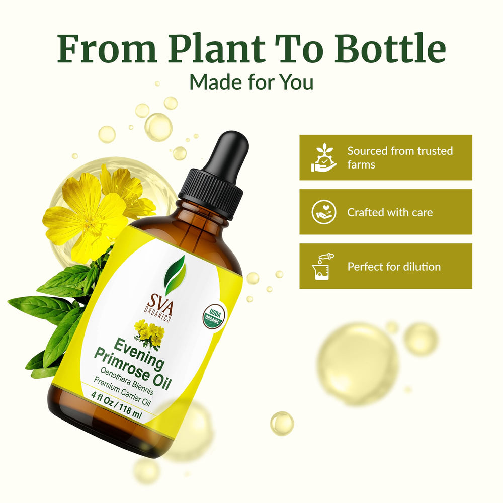 SVA Organics Evening Primrose Oil for hair and scalp massage routines.