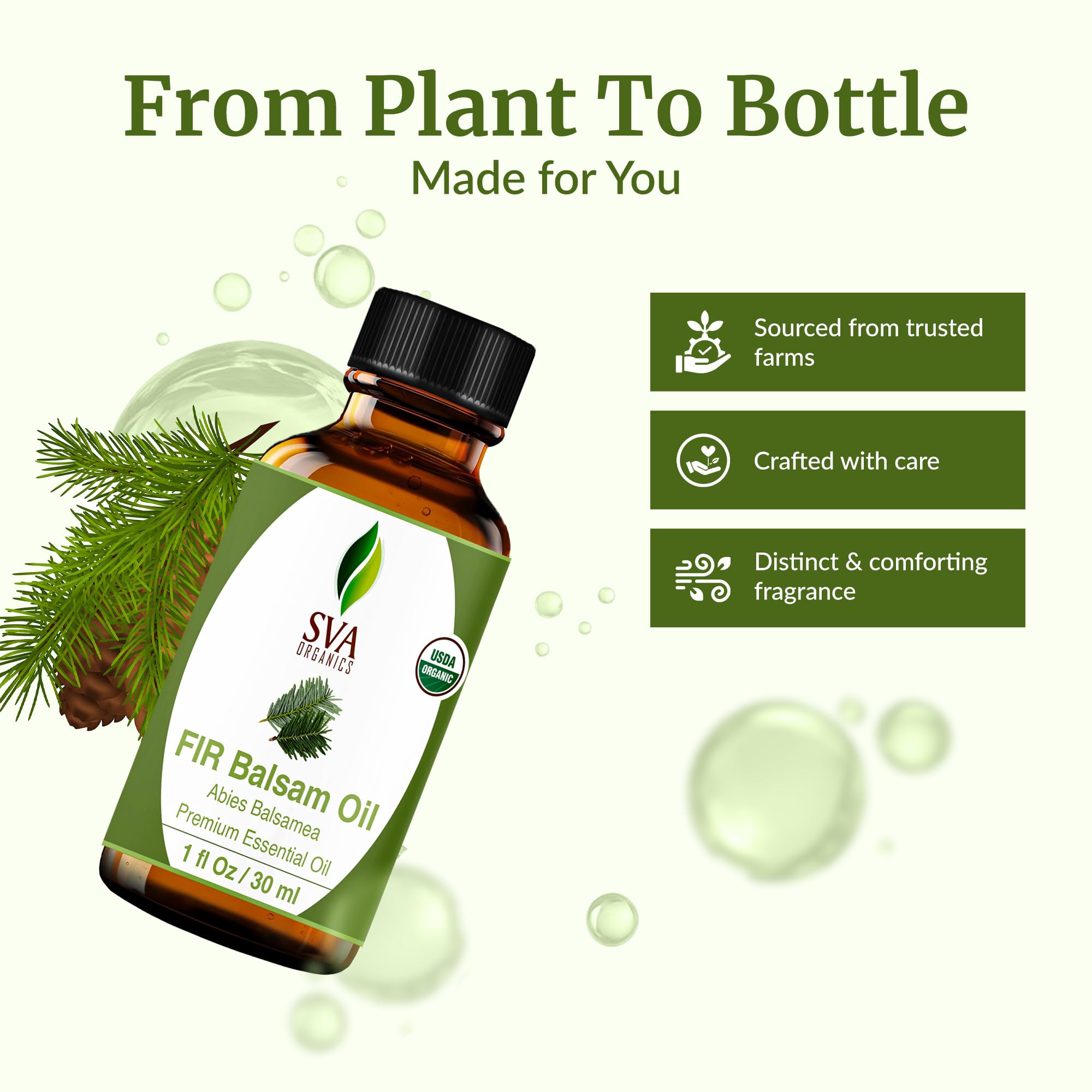 SVA Organics Fir Balsam oil used for scalp massage and hair care.