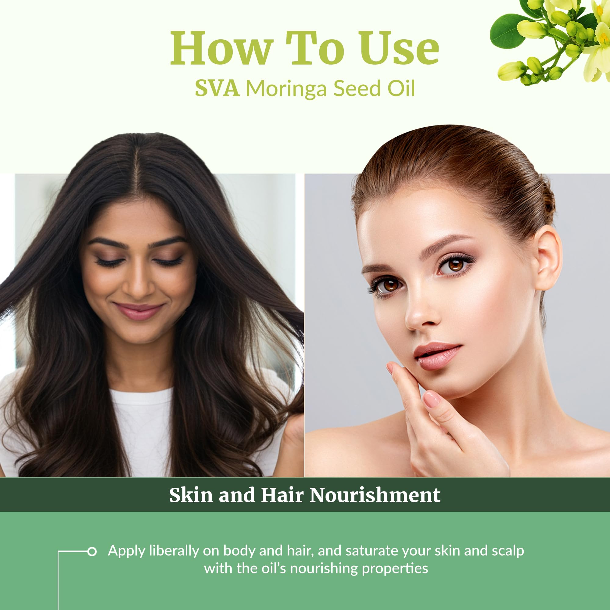 Hair care routine with Moringa Oil added to shampoo