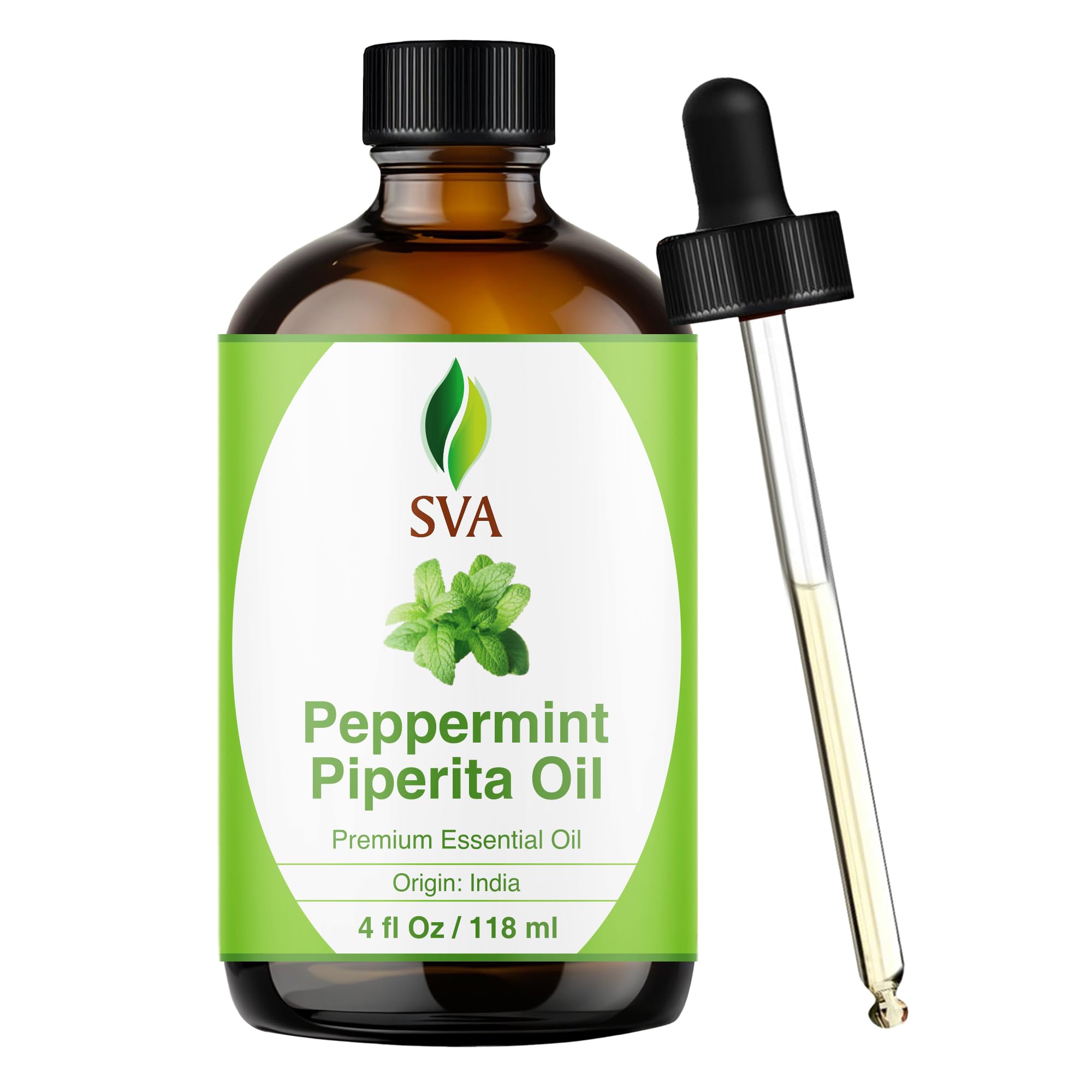 SVA Organics peppermint oil bottle with dropper for easy diffusion and application