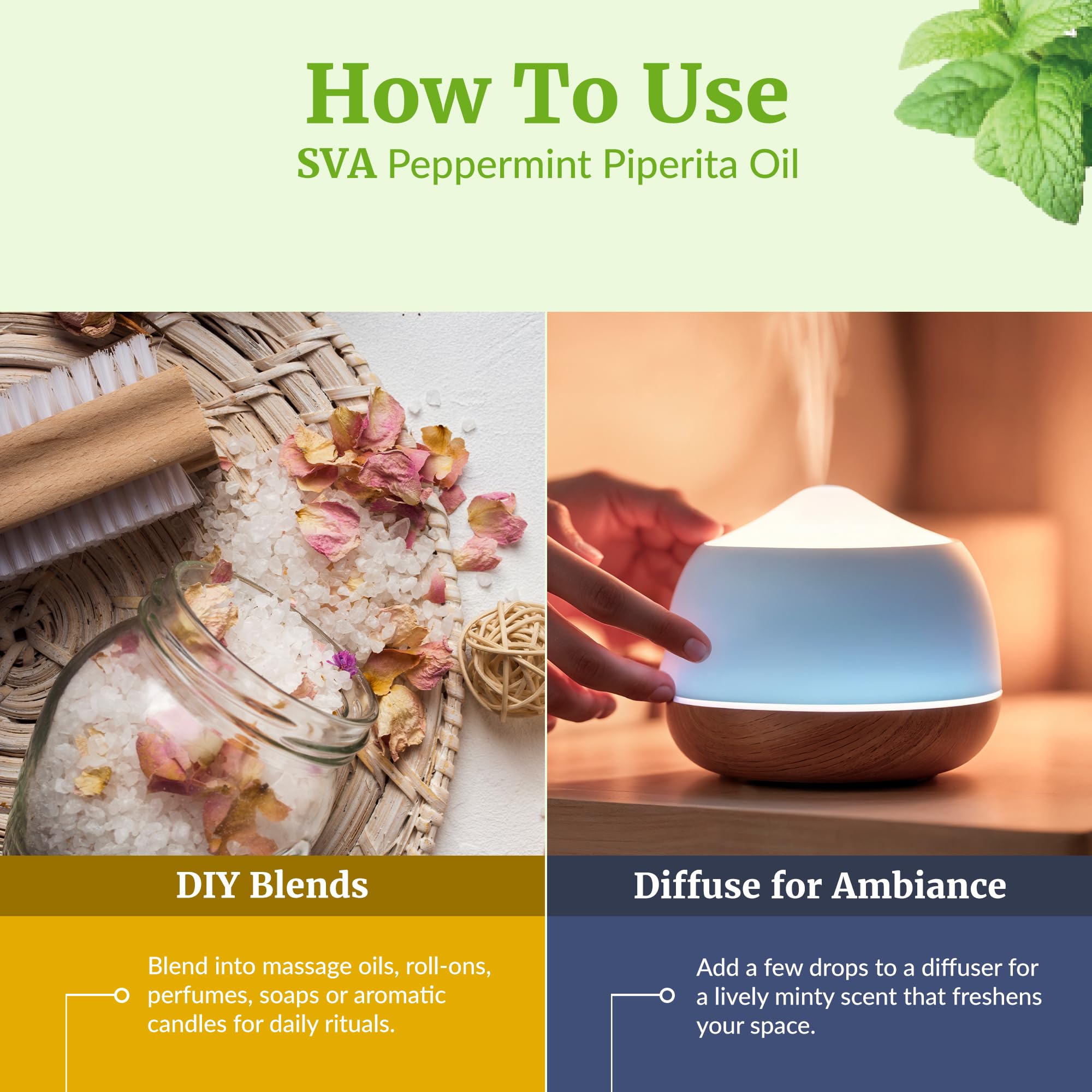 SVA Organics peppermint oil for a refreshing foot bath experience