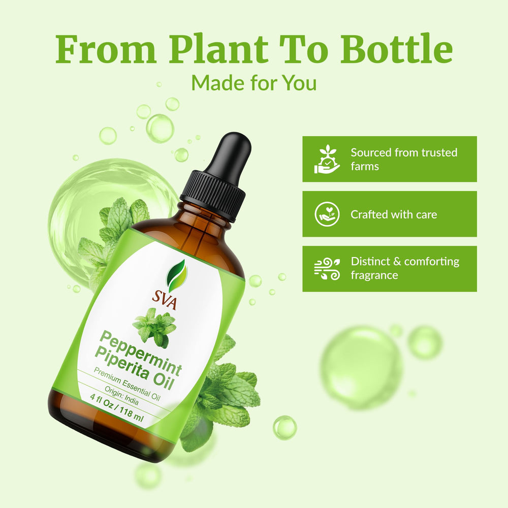 SVA Organics peppermint oil used in hair and scalp massage when diluted
